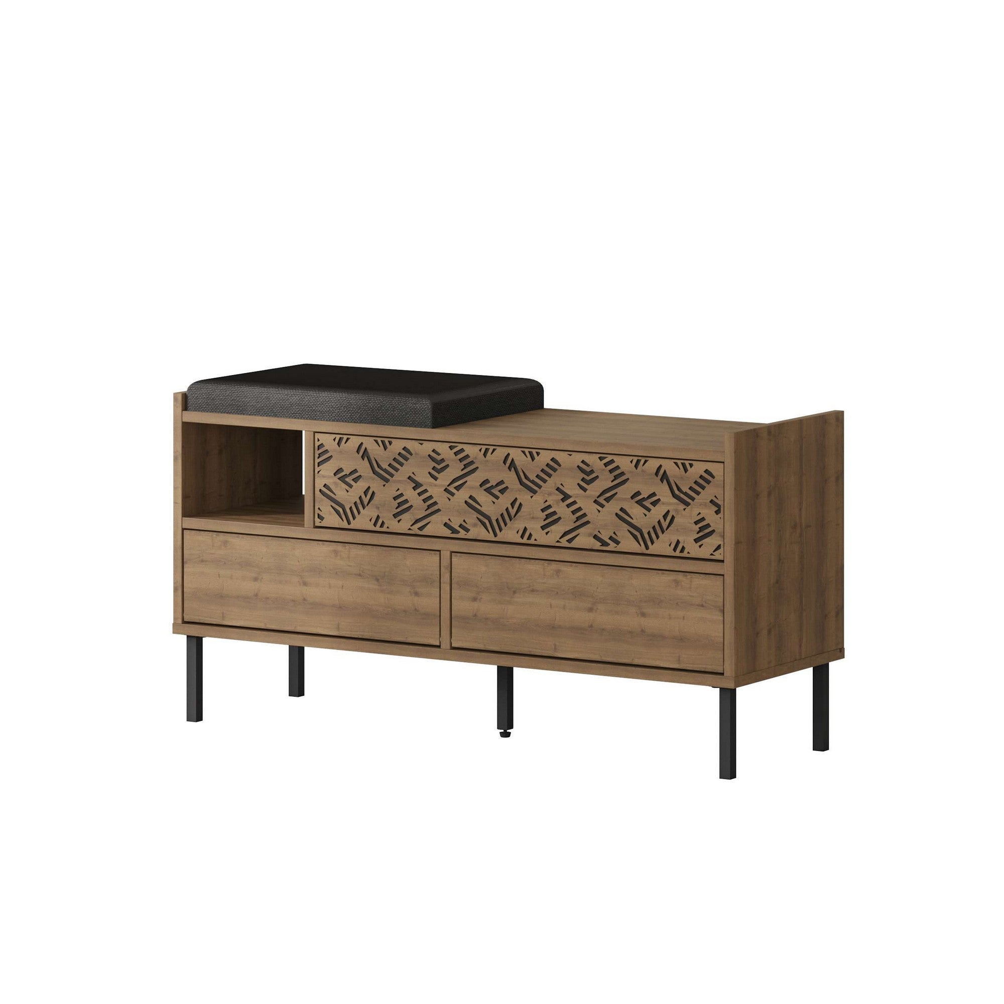 Sapateira estilosa com pés de metal, cor Hitit, 111 x 56,5 x 37 cm | Painel de partículas 100% revestido em melamina, 18 mm de espessura | Montável na parede, com prateleiras amplas