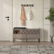 Sapateira Mocha Claro com Pés de Metal, 111 x 56,5 x 37 cm | Painel de Partículas 100% Revestido com Melamina, 18 mm de Espessura | Solução de Armazenamento Elegante e Montável na Parede