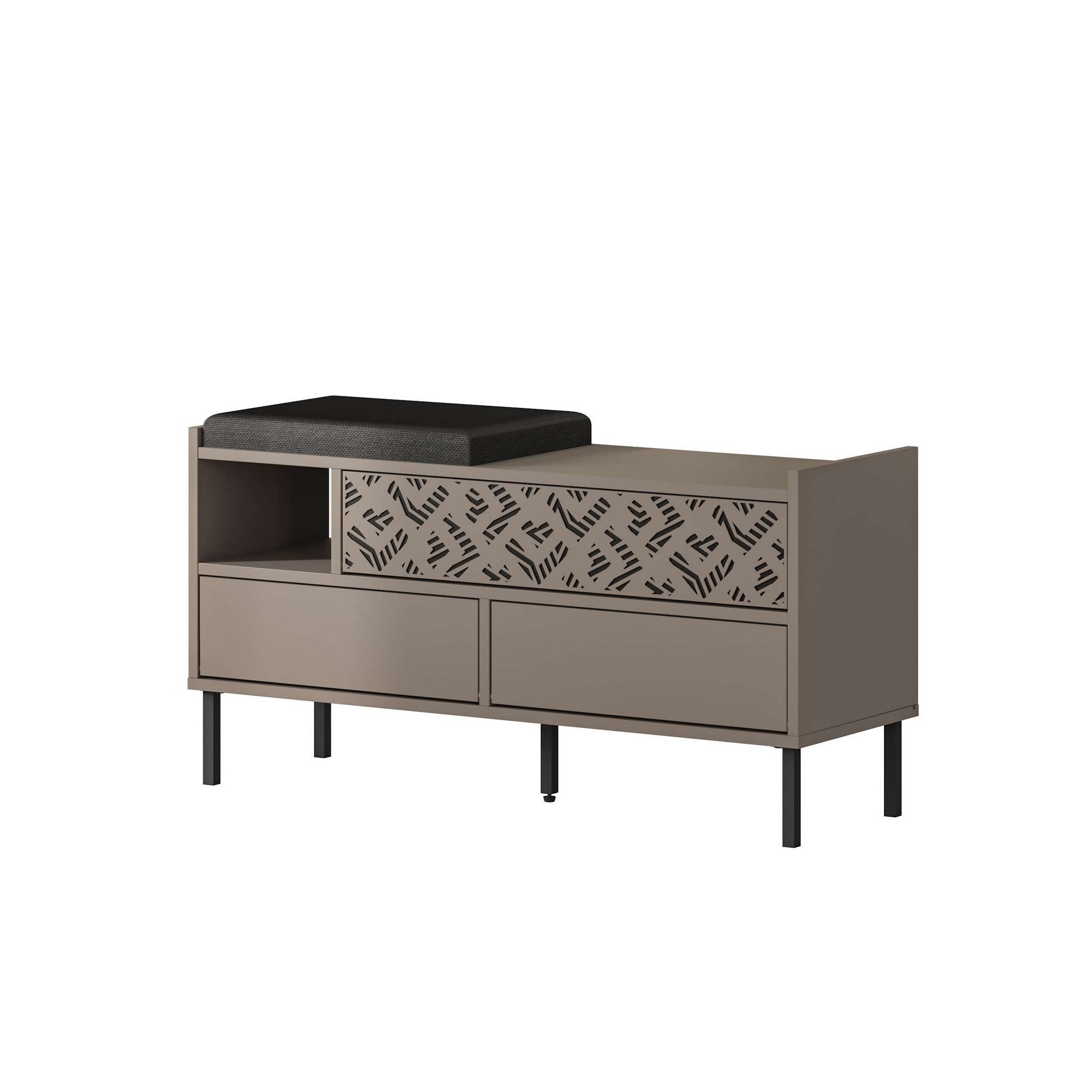 Sapateira Mocha Claro com Pés de Metal, 111 x 56,5 x 37 cm | Painel de Partículas 100% Revestido com Melamina, 18 mm de Espessura | Solução de Armazenamento Elegante e Montável na Parede