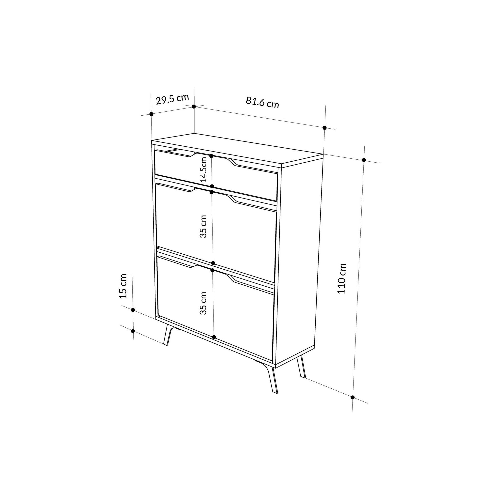 Elegante sapateira branca, 81,6 cm x 110 cm x 29,5 cm | Painel de partículas 100% revestido em melamina, 18 mm de espessura | Montável na parede com inúmeras prateleiras