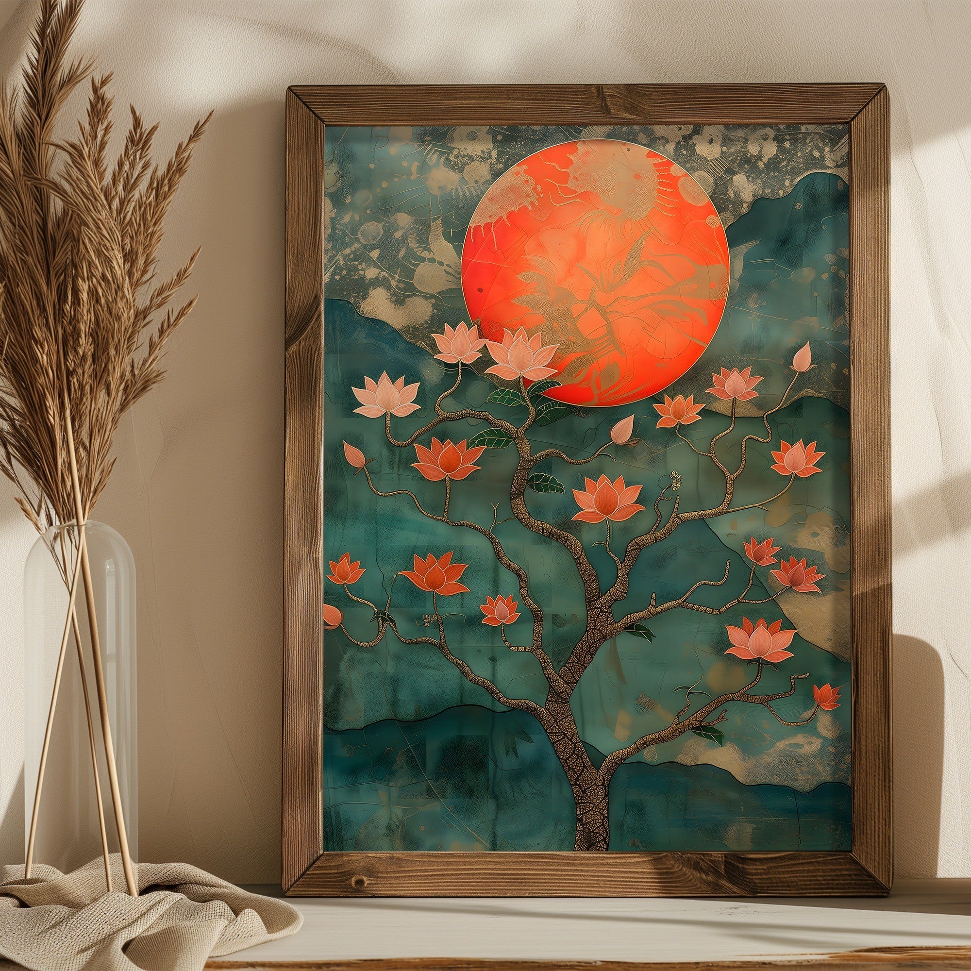 Pintura Decorativa em MDF com Moldura – 35 x 47 x 3,5 cm – MDF e Abeto