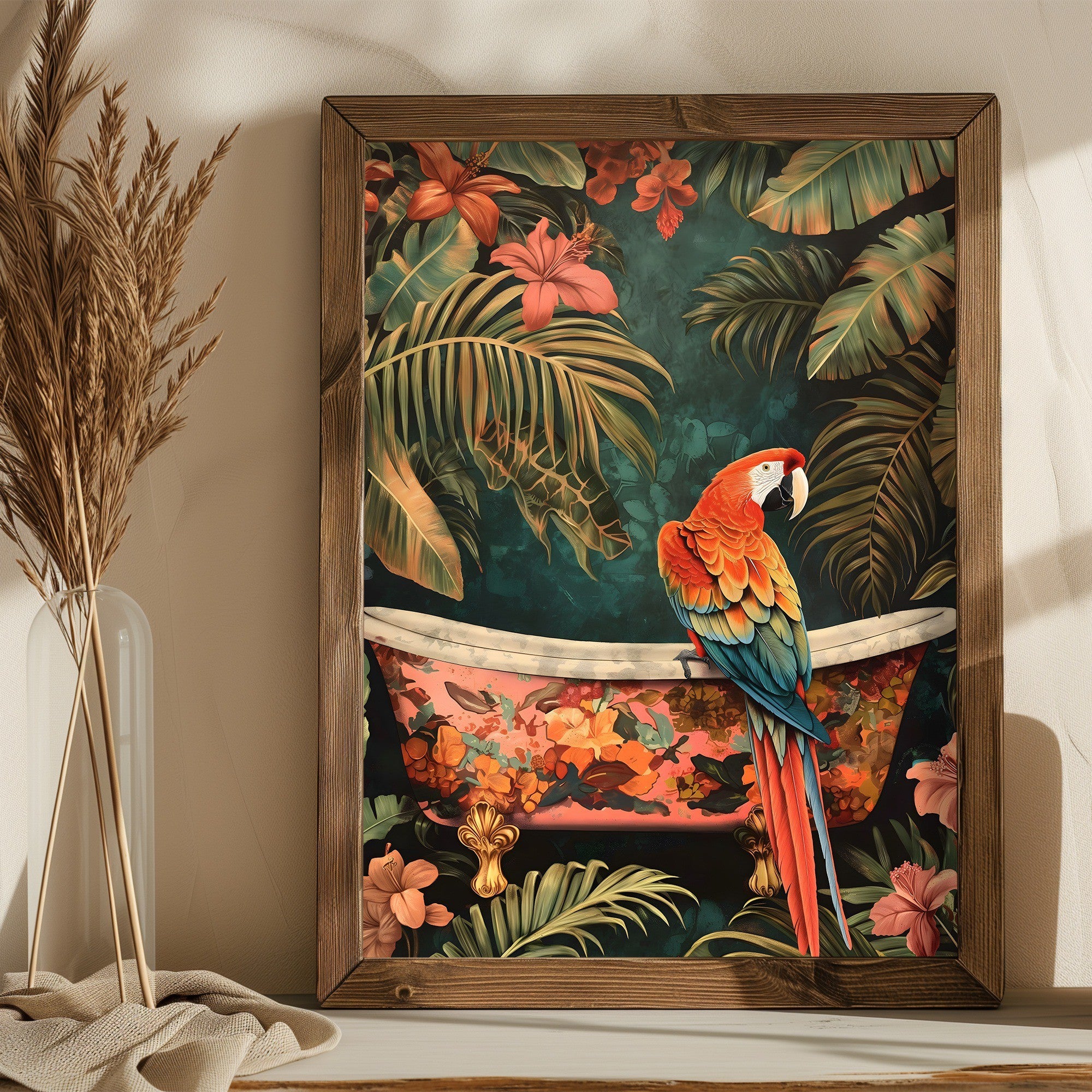 Pintura Decorativa em MDF com Moldura – 35 x 47 x 3,5 cm – MDF e Moldura de Abeto