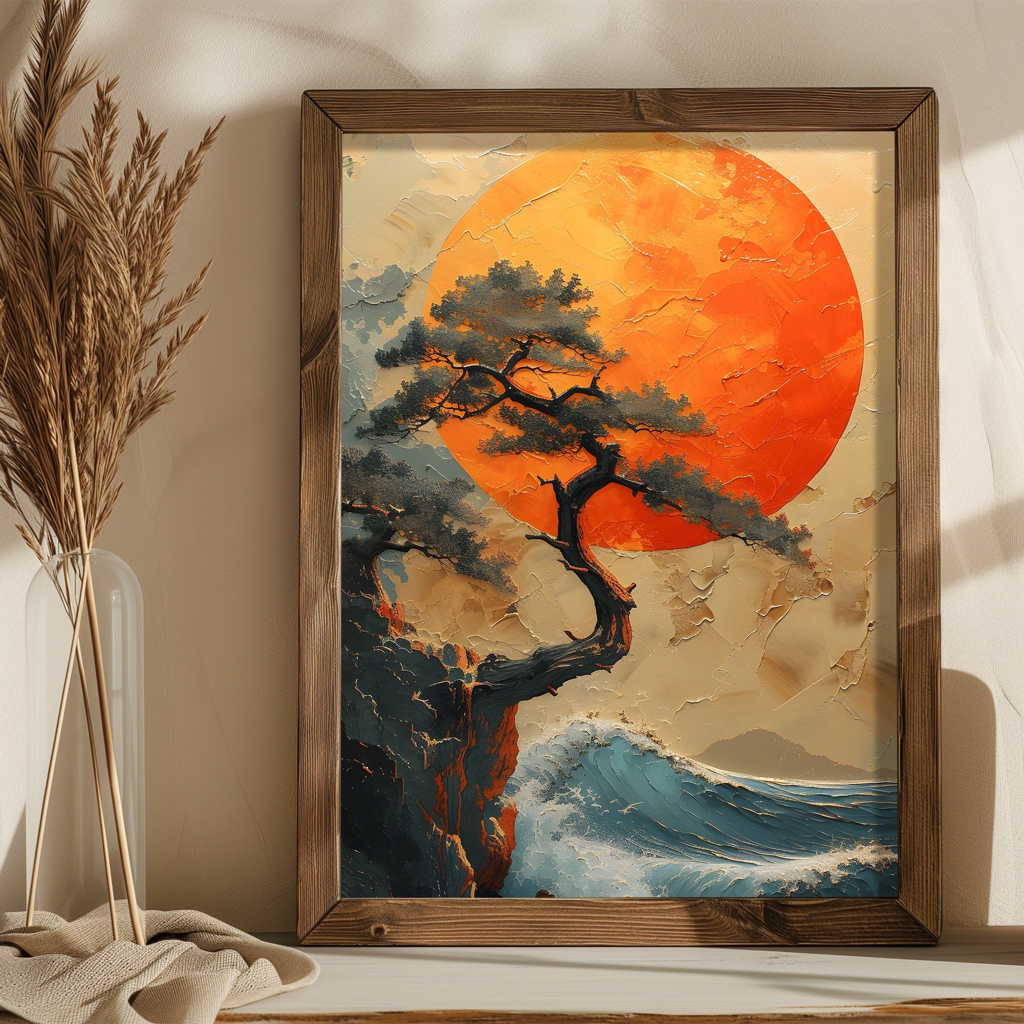 Pintura Decorativa em MDF com Moldura – 35 x 47 x 3,5 cm – MDF e Abeto