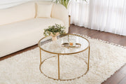 Mesa de Centro Elegante com Estrutura 100% em Vidro Temperado e Metal, 80 x 80 x 43 cm | Dourado e Transparente | Uma Adição Elegante para Salas de Estar Modernas
