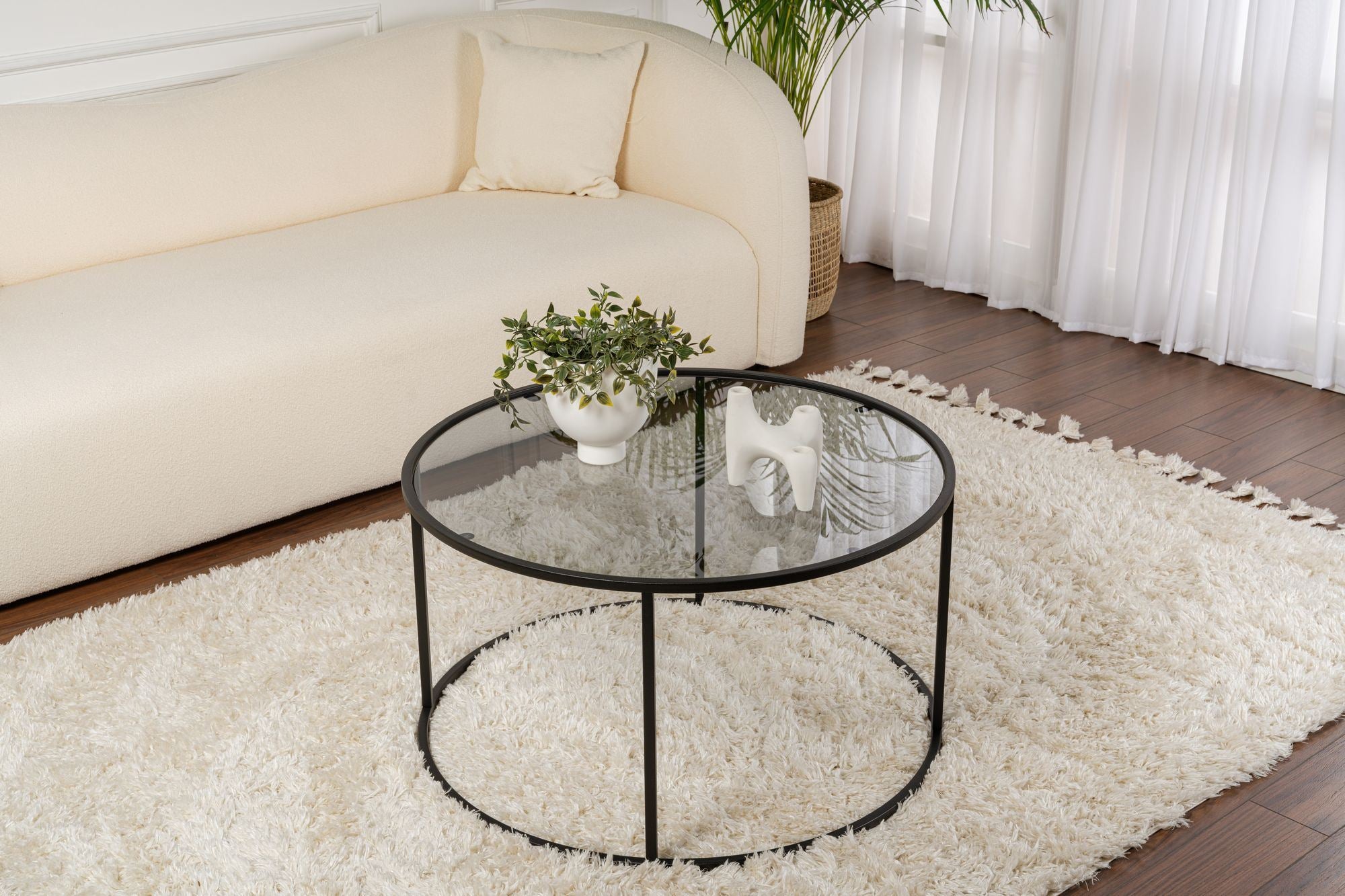 Mesa de Centro Elegante, Preta e Cinza, 80 x 80 x 43 cm | Vidro 100% Temperado (4 mm) e Estrutura de Metal (1,5 mm) | Design Moderno para Salas de Estar e Espaços de Lazer