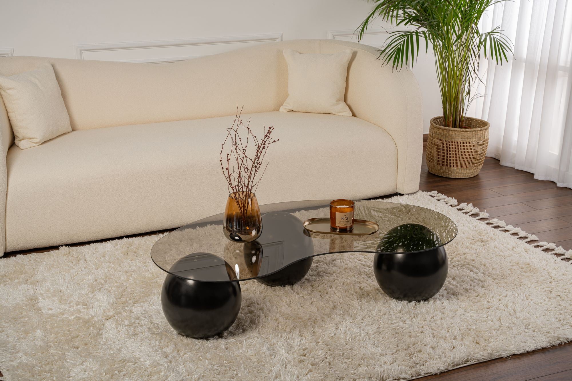Mesa de Centro Elegante, 120 cm x 70 cm x 30 cm | Tampo 100% Vidro Temperado (6 mm) e Pés de Poliuretano | Design Elegante em Preto e Bronze para Espaços Modernos