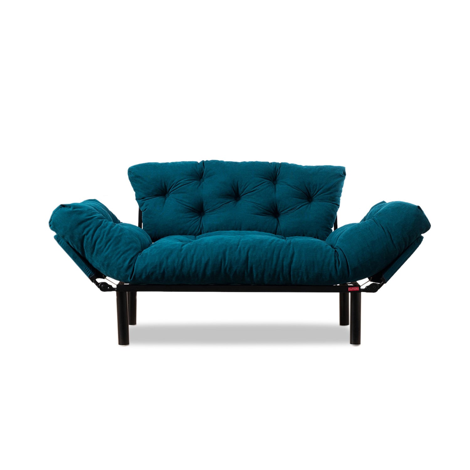 Sofá-cama de 2 lugares azul-petróleo, estrutura 100% metálica, tecido de microfibra, 155 cm | Espuma de alto DNS, fácil de limpar, peso máximo de 200 kg | Design elegante e funcional