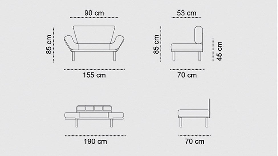 Sofá-cama de 2 lugares azul-petróleo, estrutura 100% metálica, tecido de microfibra, 155 cm | Espuma de alto DNS, fácil de limpar, peso máximo de 200 kg | Design elegante e funcional
