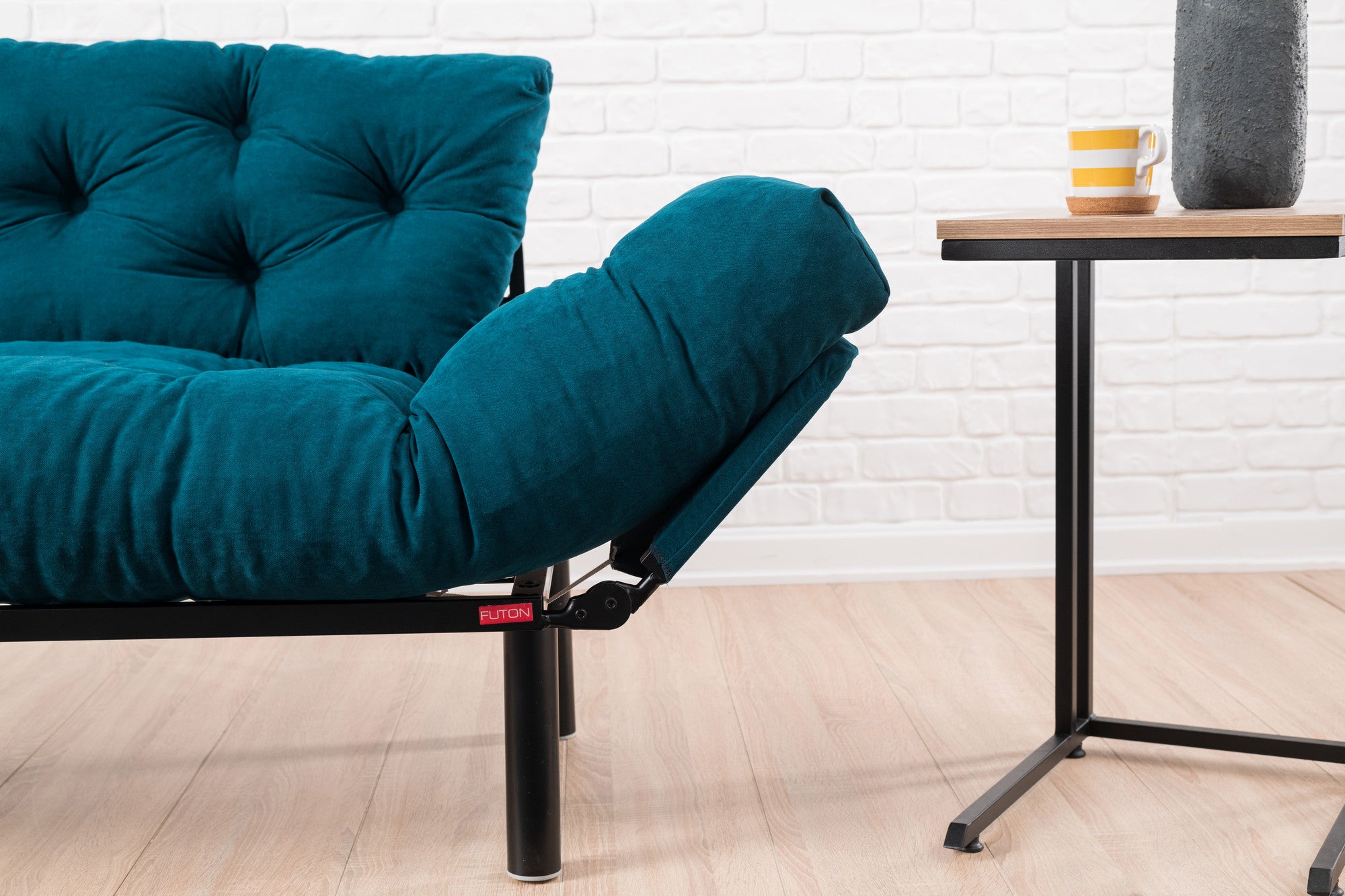 Sofá-cama de 2 lugares azul-petróleo, estrutura 100% metálica, tecido de microfibra, 155 cm | Espuma de alto DNS, fácil de limpar, peso máximo de 200 kg | Design elegante e funcional