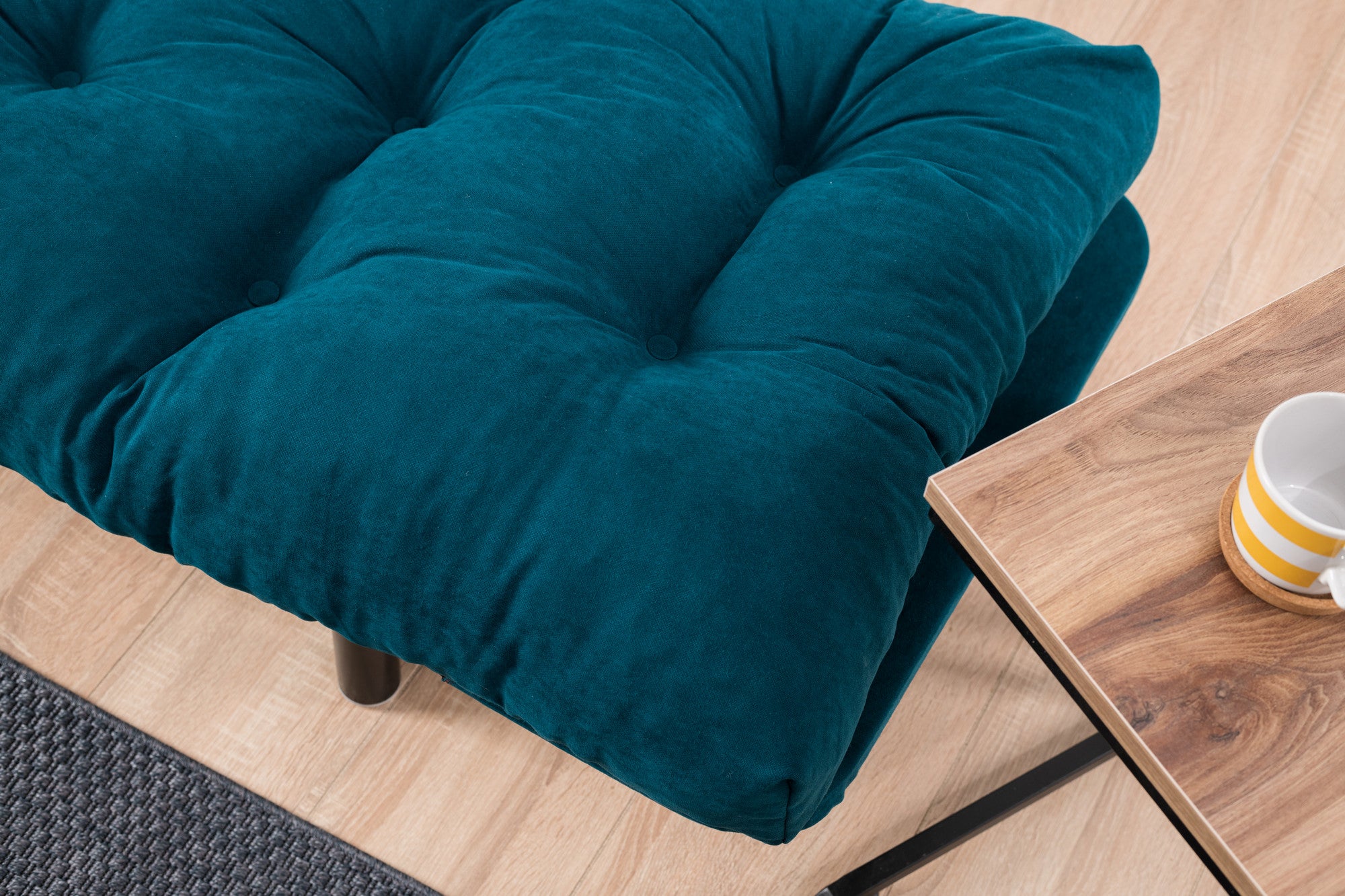 Sofá-cama de 2 lugares azul-petróleo, estrutura 100% metálica, tecido de microfibra, 155 cm | Espuma de alto DNS, fácil de limpar, peso máximo de 200 kg | Design elegante e funcional