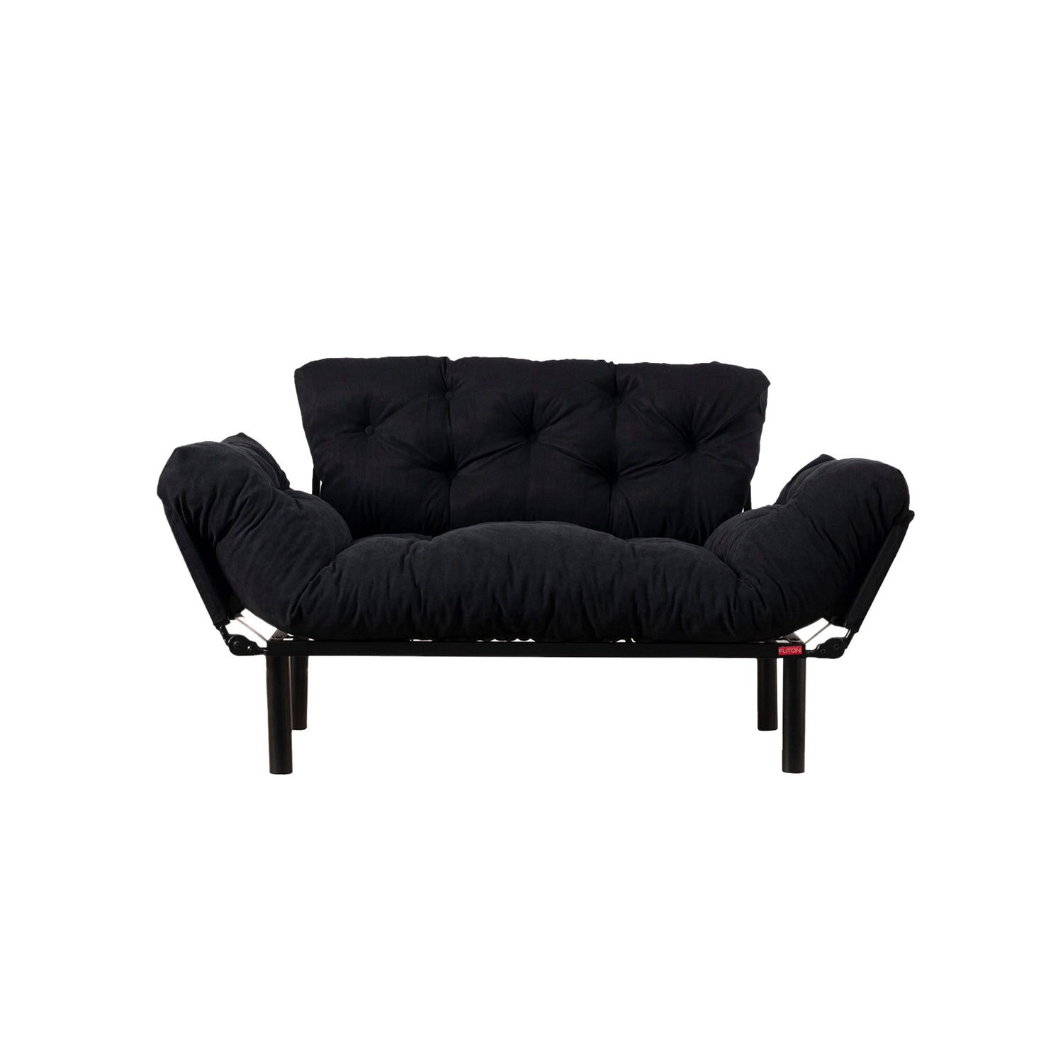 Sofá-cama elegante de 2 lugares, microfibra preta, 155 cm | Estrutura 100% metálica, espuma de alto DNS, fácil de limpar | Perfeito para espaços modernos, boêmios e industriais