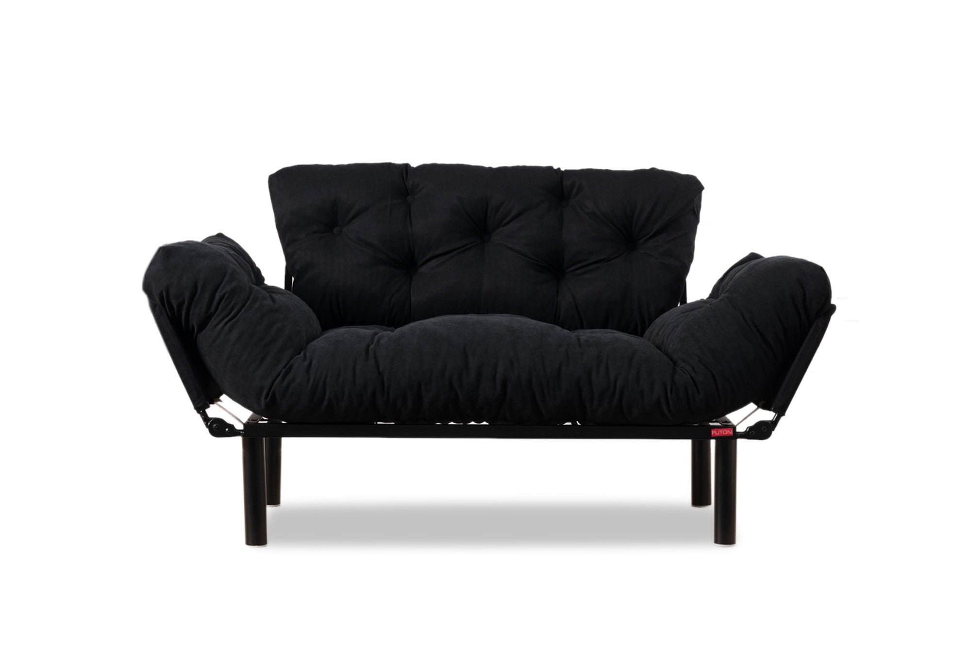 Sofá-cama elegante de 2 lugares, microfibra preta, 155 cm | Estrutura 100% metálica, espuma de alto DNS, fácil de limpar | Perfeito para espaços modernos, boêmios e industriais