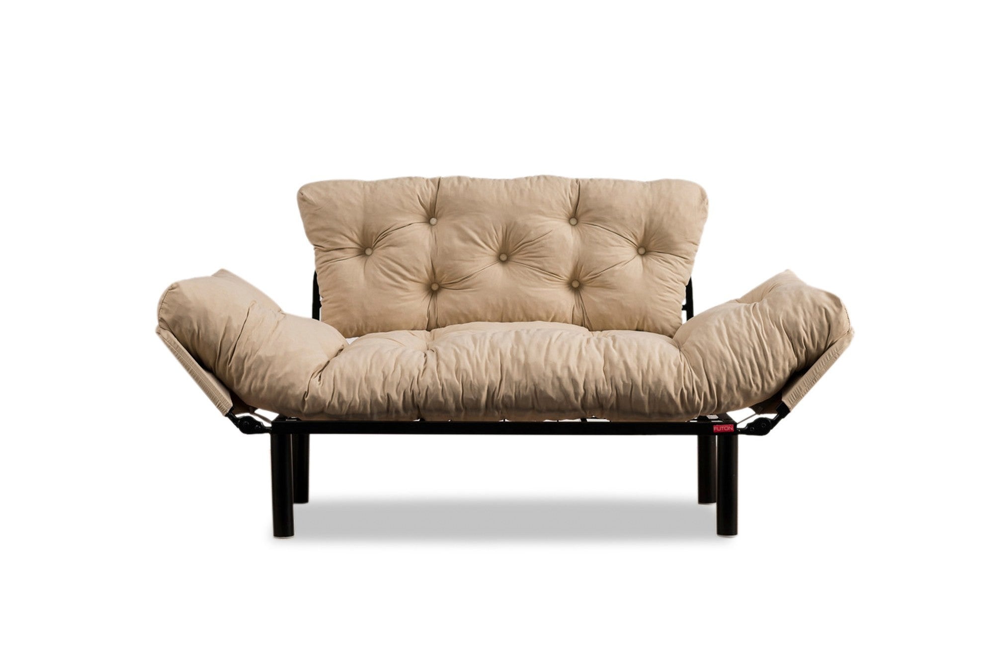 Sofá-cama elegante de 2 lugares, microfibra creme, 155 cm | Estrutura 100% metálica, espuma de alto DNS, fácil de limpar | Perfeito para espaços modernos, boêmios e industriais