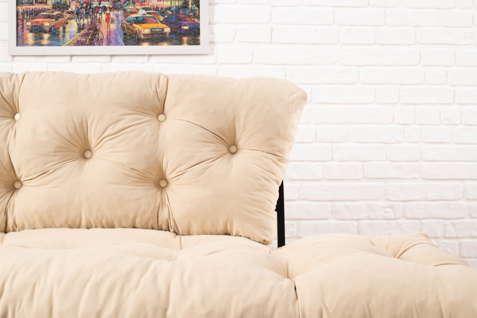 Sofá-cama elegante de 2 lugares, microfibra creme, 155 cm | Estrutura 100% metálica, espuma de alto DNS, fácil de limpar | Perfeito para espaços modernos, boêmios e industriais