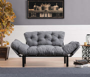 Sofá-cama elegante de 2 lugares, microfibra cinza, 155 cm | Estrutura 100% metálica, espuma de alto DNS, fácil de limpar | Perfeito para espaços modernos, boêmios e industriais