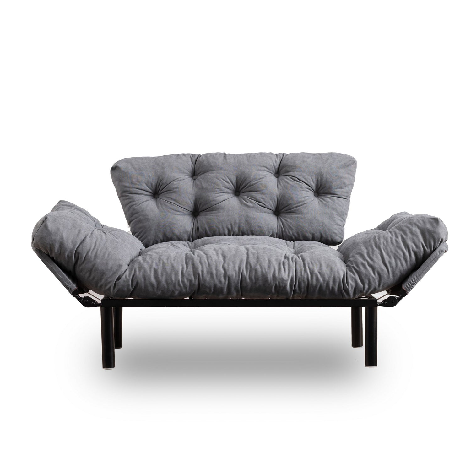 Sofá-cama elegante de 2 lugares, microfibra cinza, 155 cm | Estrutura 100% metálica, espuma de alto DNS, fácil de limpar | Perfeito para espaços modernos, boêmios e industriais