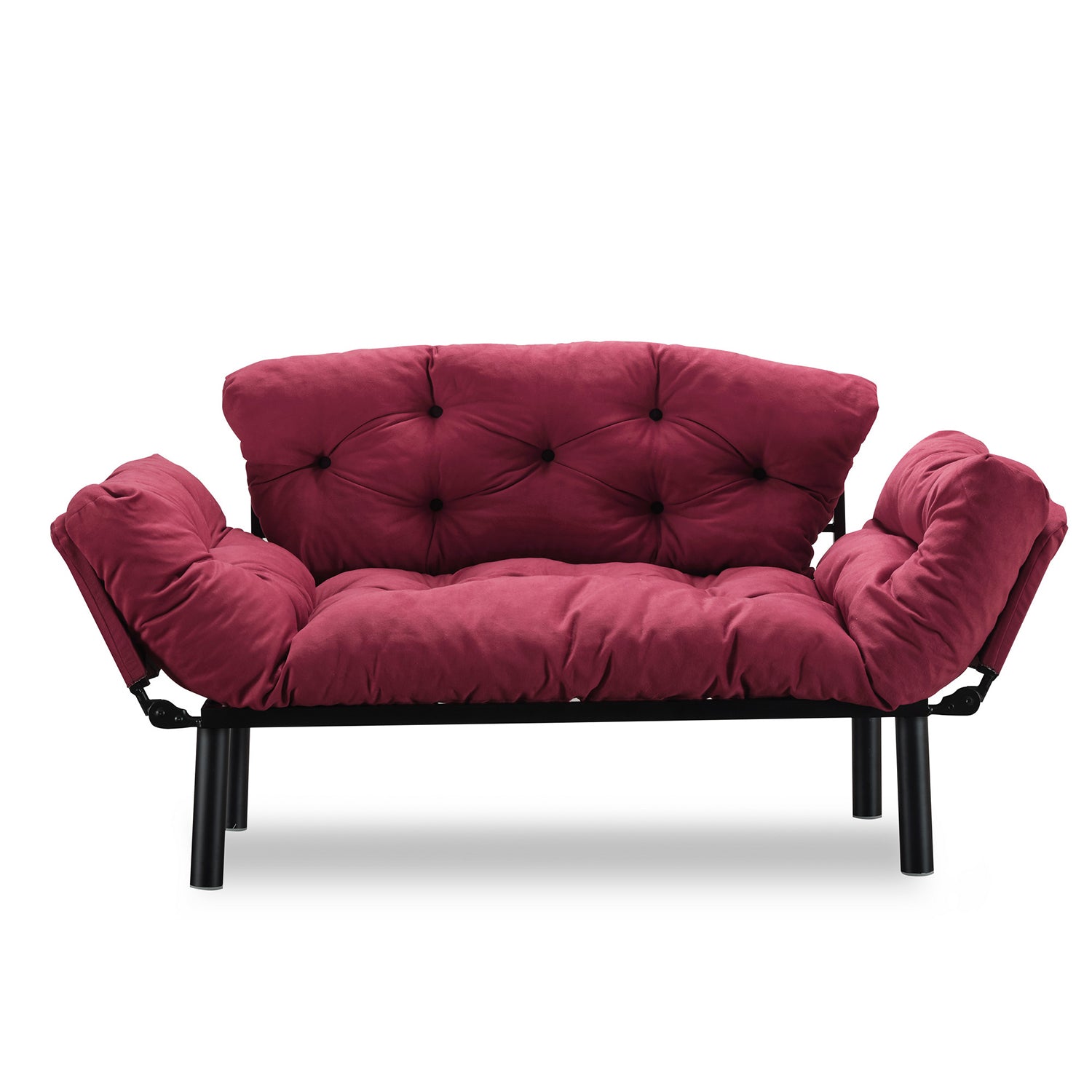 Sofá-cama elegante de 2 lugares, marrom, 155 x 80 x 70 cm | Estrutura 100% metálica, tecido fácil de limpar, espuma de alta densidade, peso máximo de 200 kg | Perfeito para decoração boêmia e industrial
