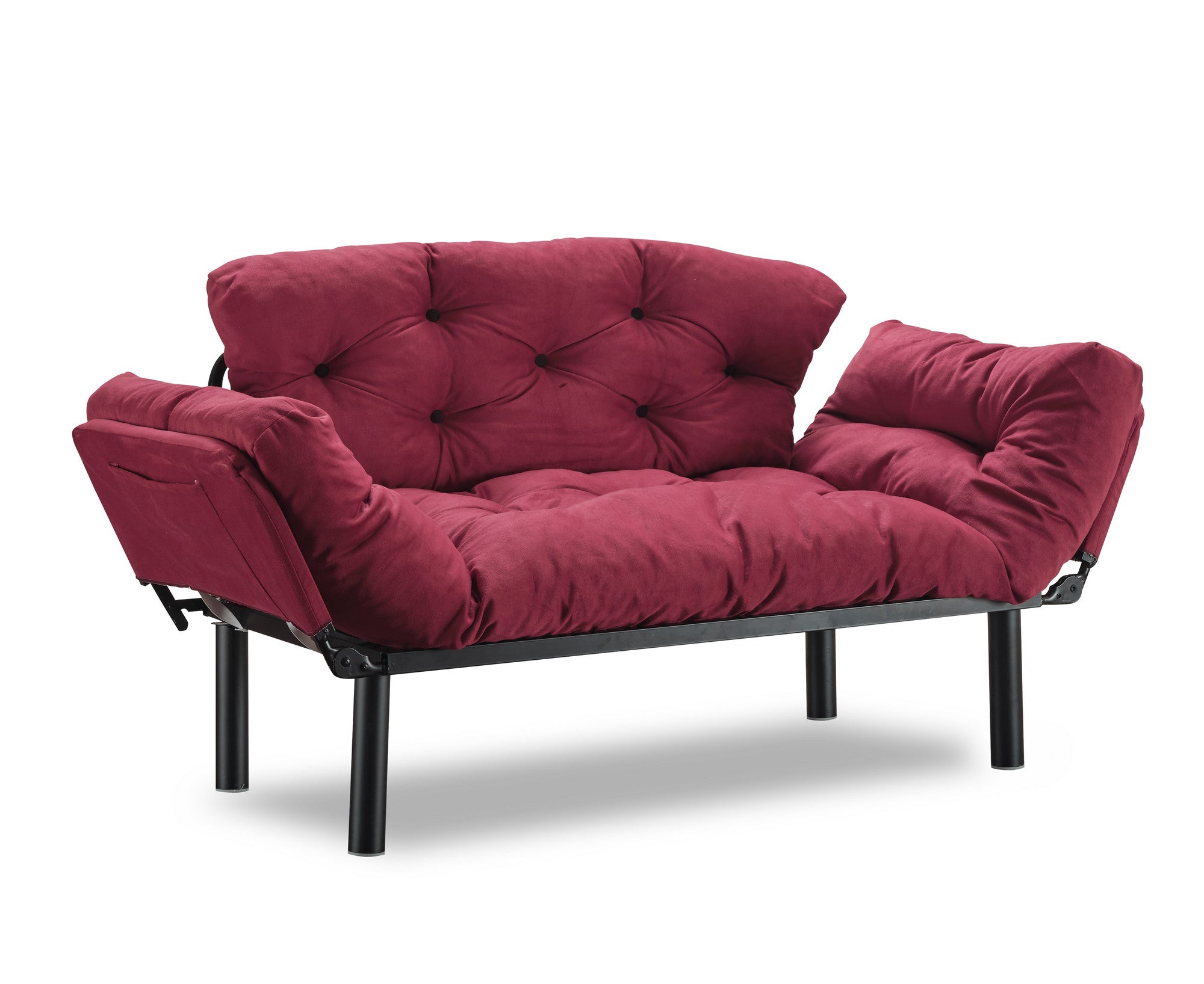 Sofá-cama elegante de 2 lugares, marrom, 155 x 80 x 70 cm | Estrutura 100% metálica, tecido fácil de limpar, espuma de alta densidade, peso máximo de 200 kg | Perfeito para decoração boêmia e industrial