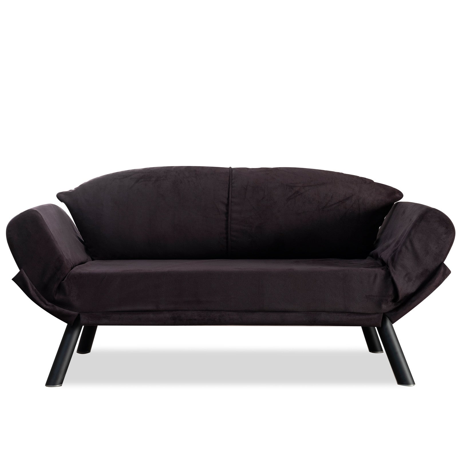 Sofá-cama elegante de 2 lugares, estrutura de metal preta, tecido fácil de limpar, 177 cm | Braços multiposições, espuma de alto DNS, peso máximo de 200 kg | Perfeito para espaços modernos