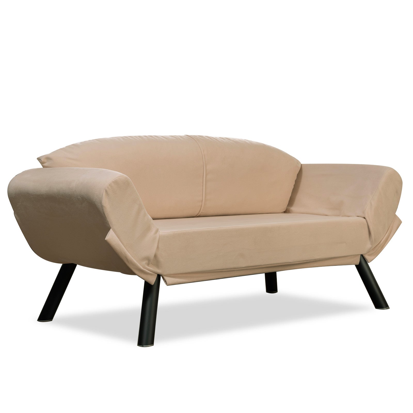 Sofá-cama elegante de 2 lugares, cor creme, 177 x 87 x 75 cm | Estrutura 100% metálica, tecido fácil de limpar, braços multiposições, peso máximo de 200 kg | Perfeito para espaços de convivência modernos