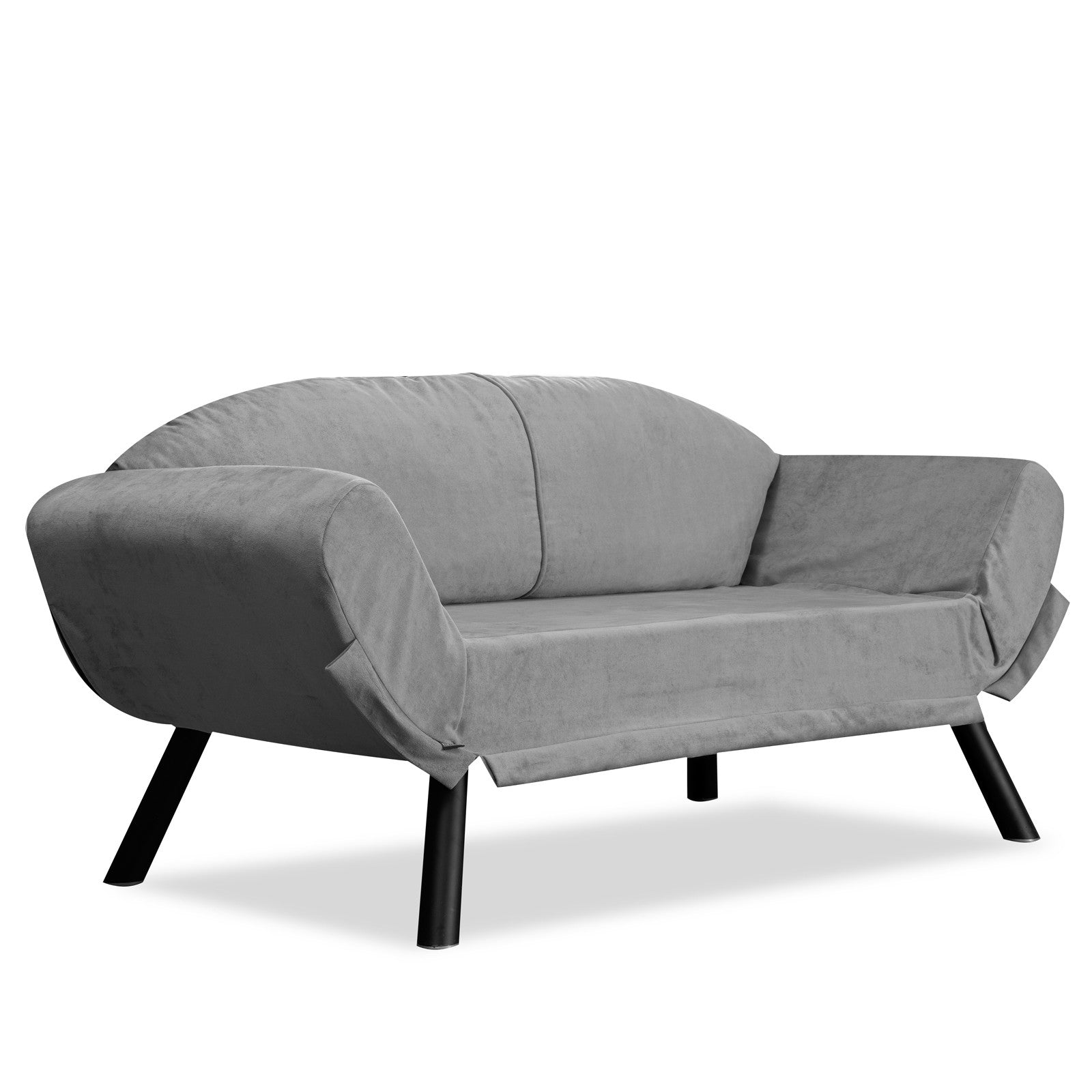 Sofá-cama elegante de 2 lugares, cinza, 177 cm | Estrutura 100% metálica, tecido fácil de limpar, braços multiposições | Perfeito para salas de estar modernas e quartos de hóspedes