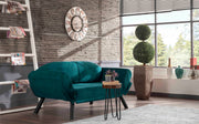 Sofá-cama elegante de 2 lugares, azul-petróleo, 177 x 87 x 75 cm | Estrutura 100% metálica, tecido fácil de limpar, braços multiposições | Perfeito para espaços de convivência modernos