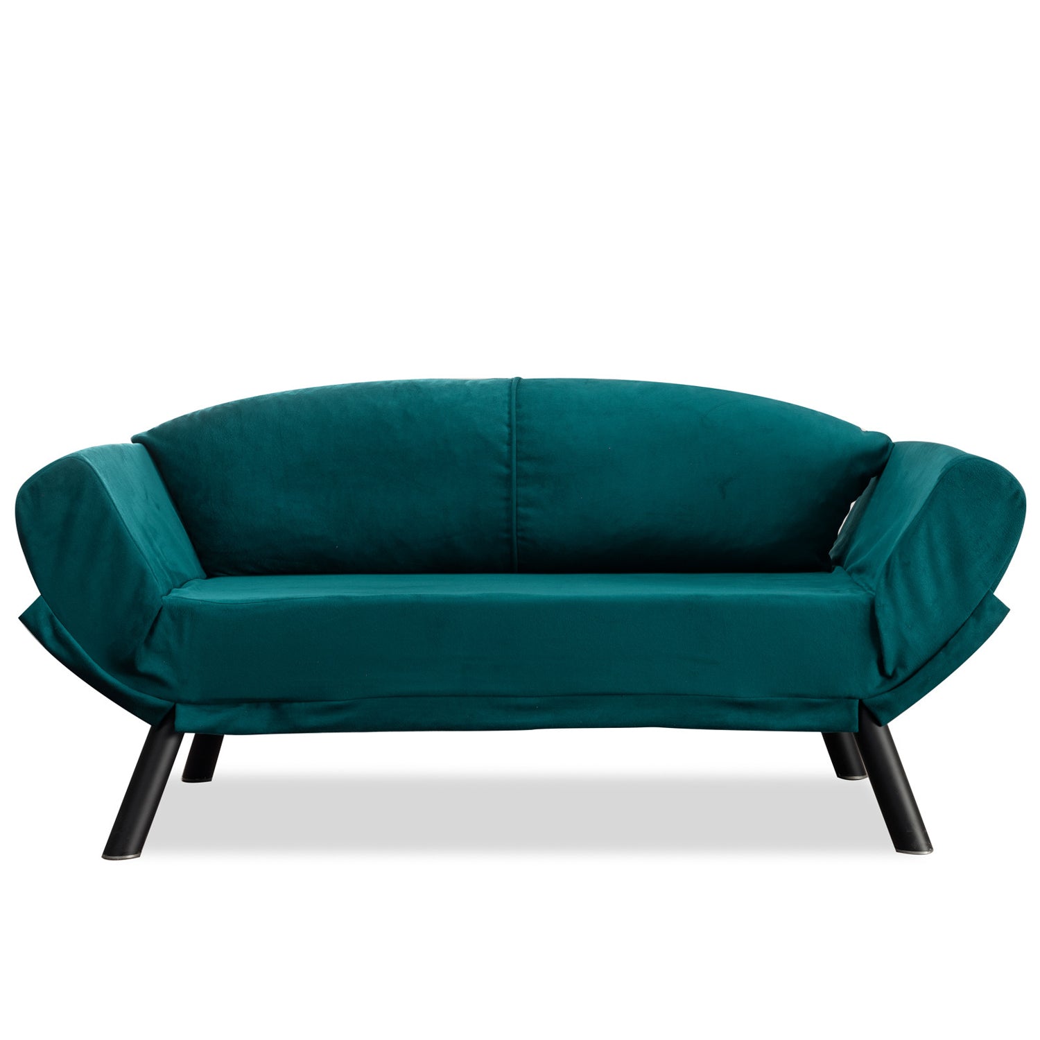 Sofá-cama elegante de 2 lugares, azul-petróleo, 177 x 87 x 75 cm | Estrutura 100% metálica, tecido fácil de limpar, braços multiposições | Perfeito para espaços de convivência modernos