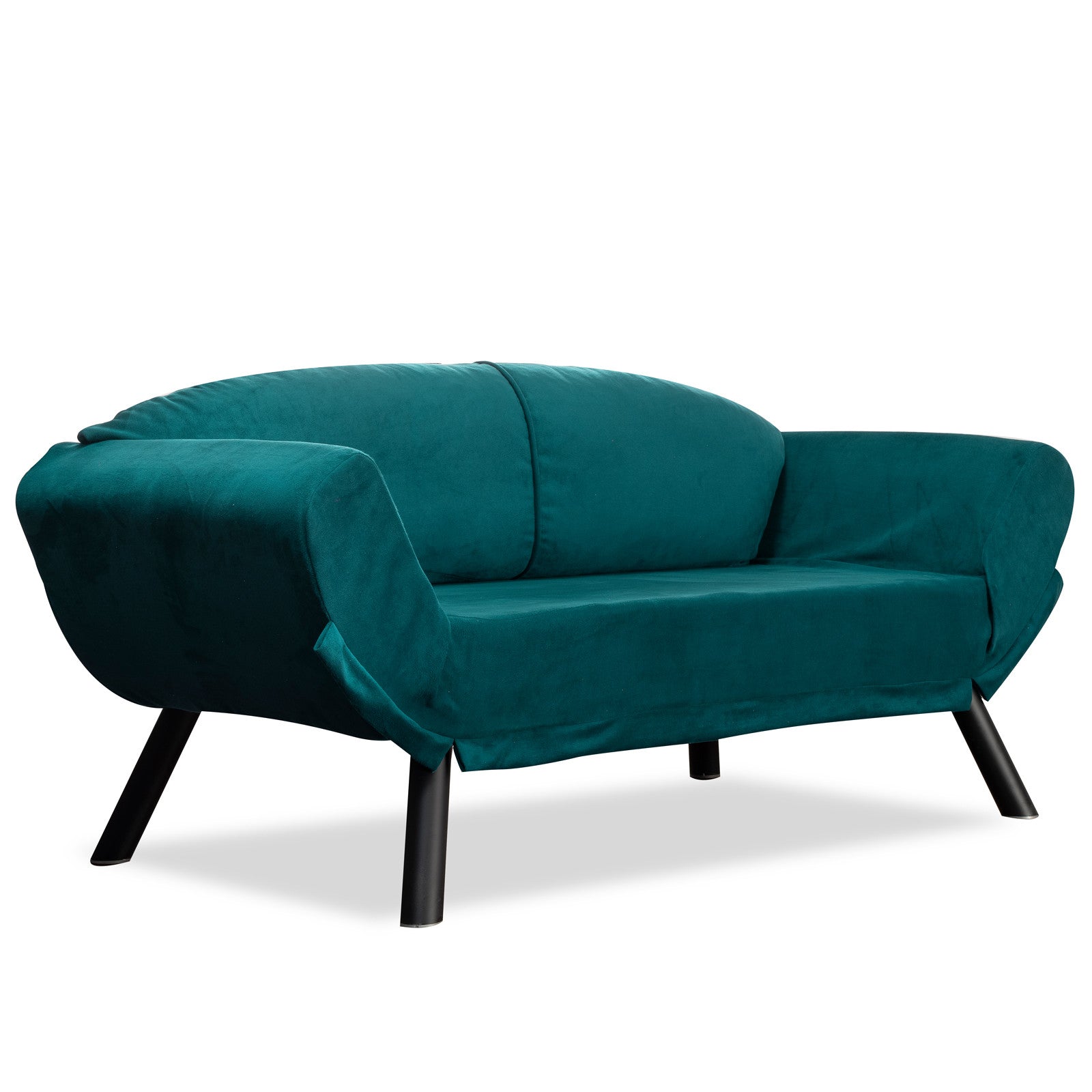 Sofá-cama elegante de 2 lugares, azul-petróleo, 177 x 87 x 75 cm | Estrutura 100% metálica, tecido fácil de limpar, braços multiposições | Perfeito para espaços de convivência modernos