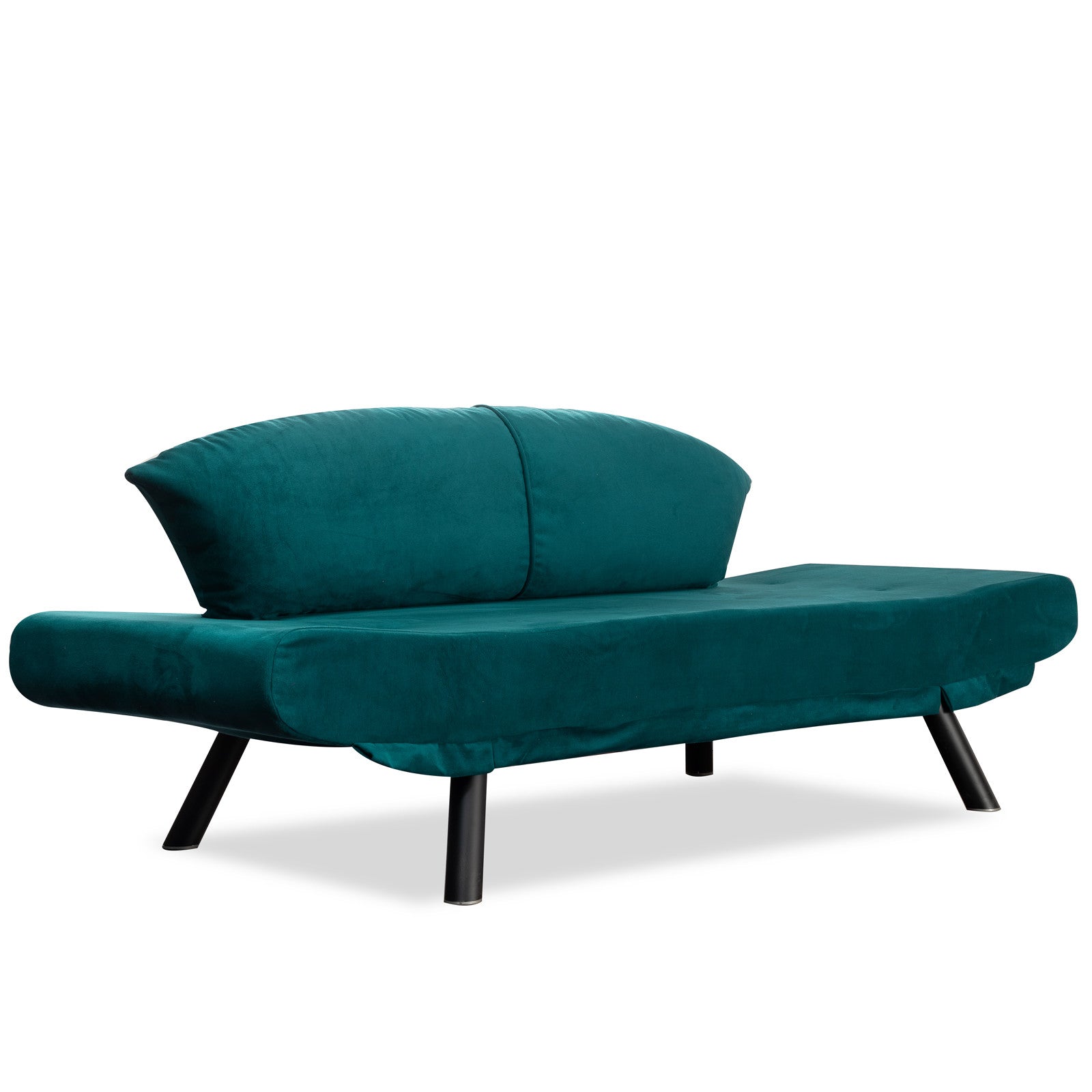 Sofá-cama elegante de 2 lugares, azul-petróleo, 177 x 87 x 75 cm | Estrutura 100% metálica, tecido fácil de limpar, braços multiposições | Perfeito para espaços de convivência modernos