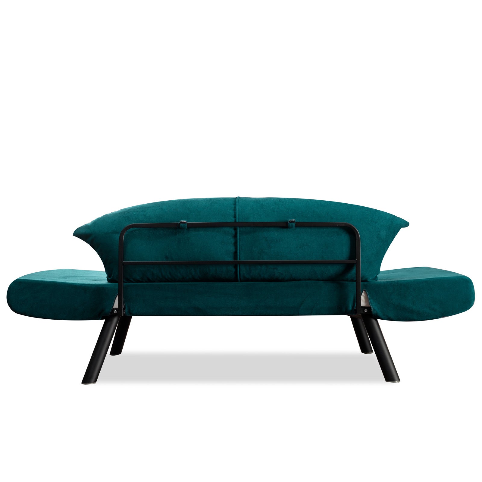 Sofá-cama elegante de 2 lugares, azul-petróleo, 177 x 87 x 75 cm | Estrutura 100% metálica, tecido fácil de limpar, braços multiposições | Perfeito para espaços de convivência modernos