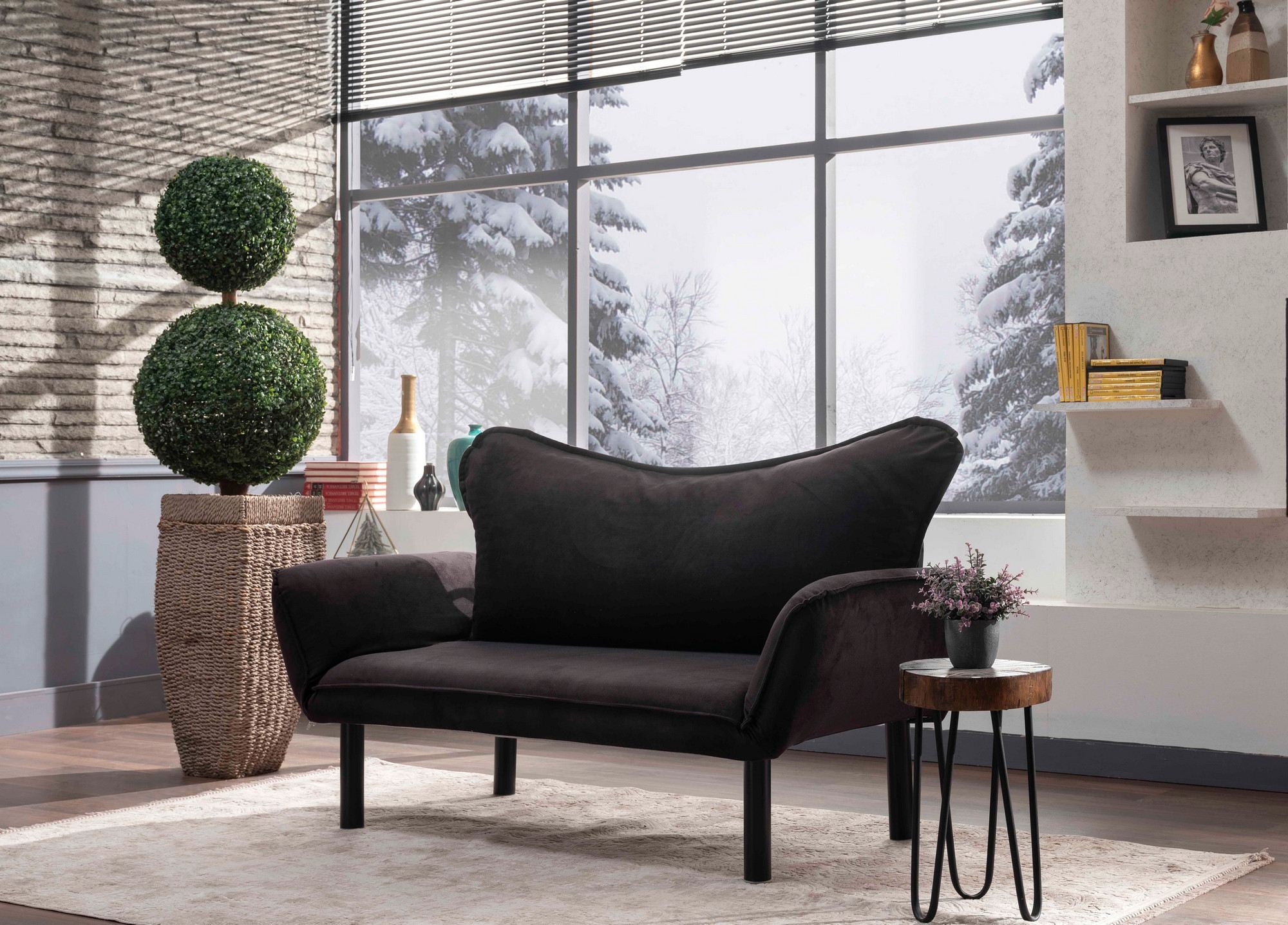 Sofá-cama moderno de 2 lugares, estrutura de metal preta, forro de algodão fácil de limpar, braços multiposições, capacidade de 200 kg, elegante e funcional para casa e hotel