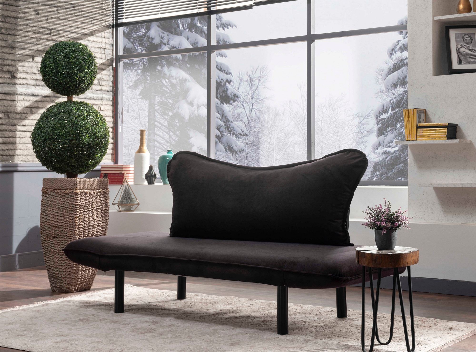 Sofá-cama moderno de 2 lugares, estrutura de metal preta, forro de algodão fácil de limpar, braços multiposições, capacidade de 200 kg, elegante e funcional para casa e hotel