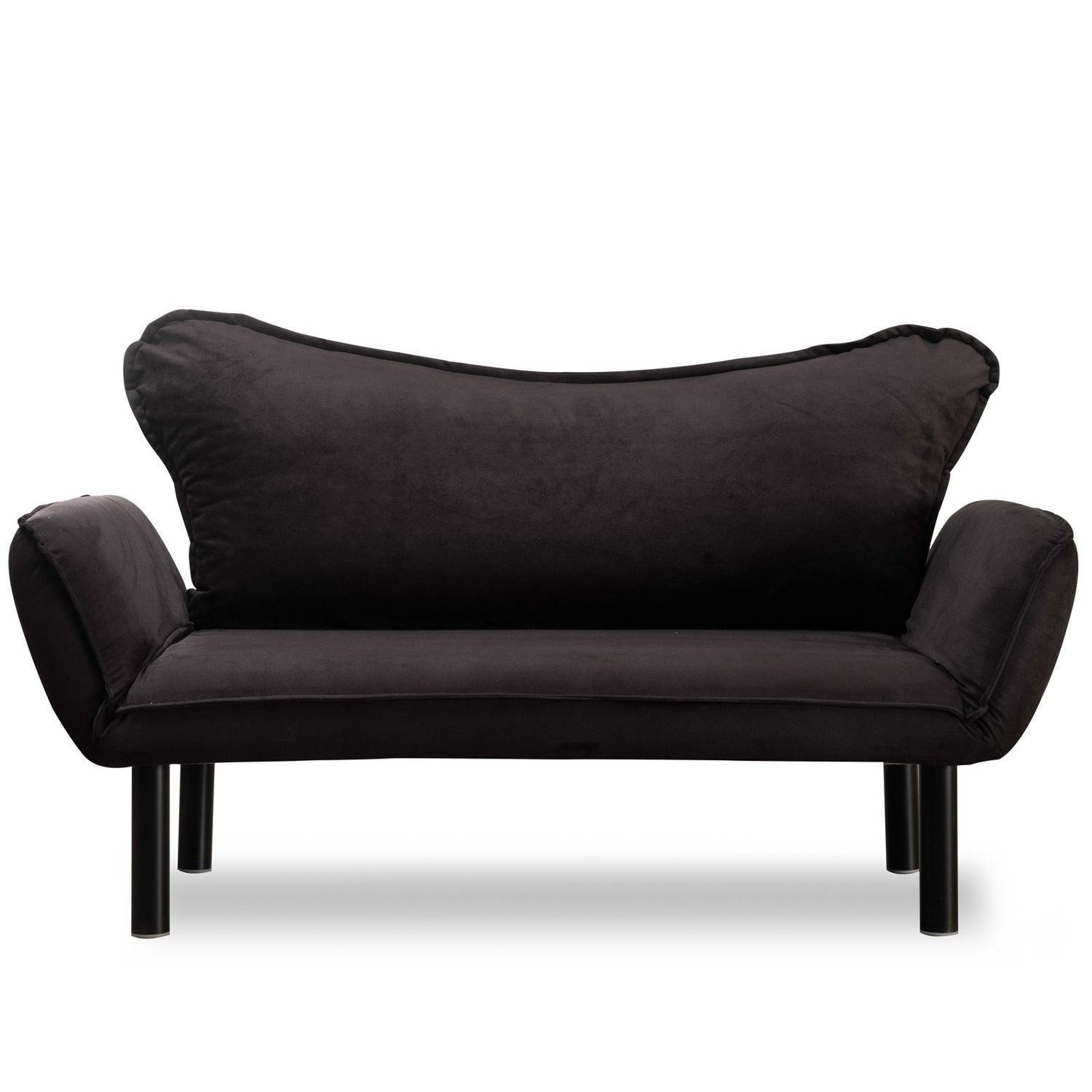 Sofá-cama moderno de 2 lugares, estrutura de metal preta, forro de algodão fácil de limpar, braços multiposições, capacidade de 200 kg, elegante e funcional para casa e hotel