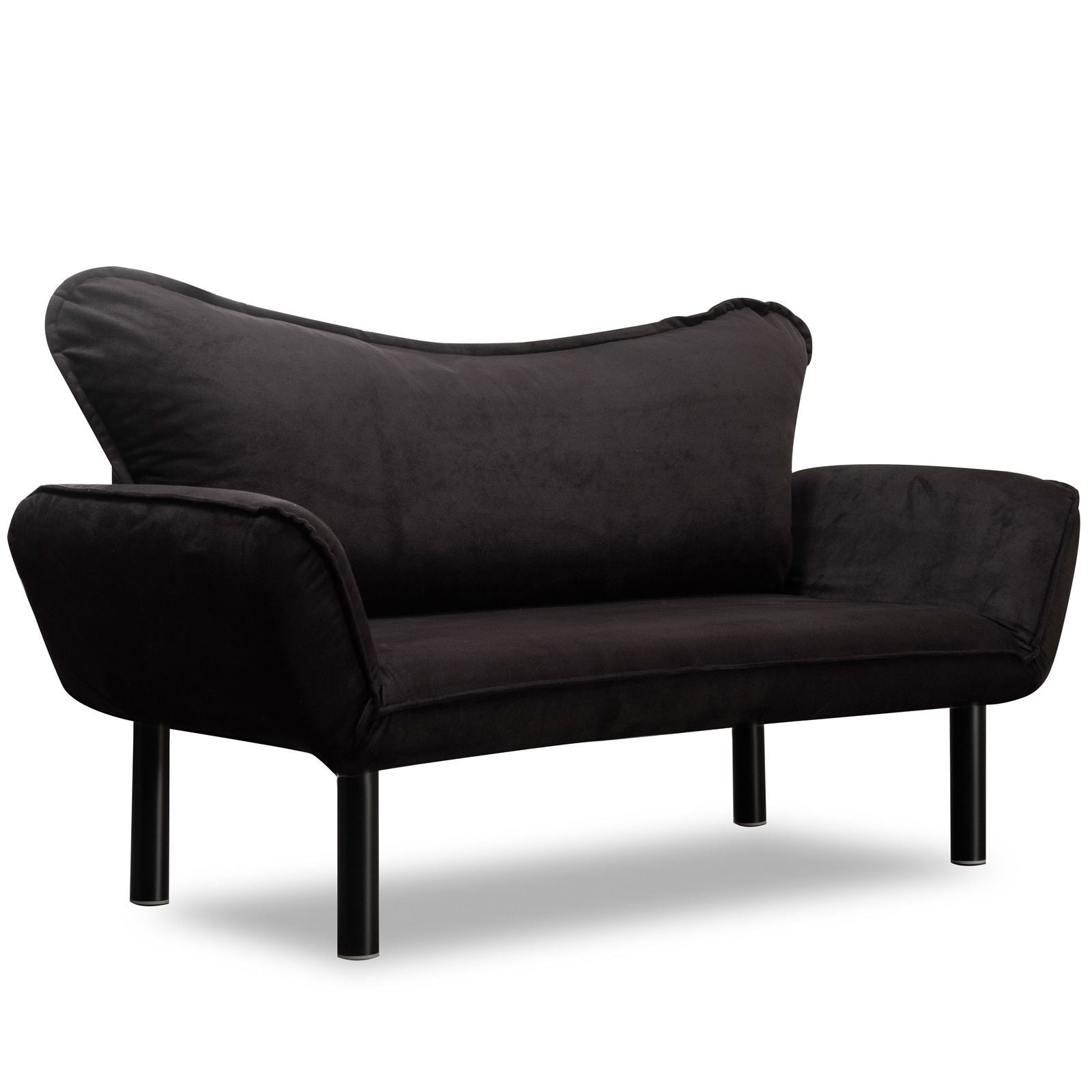 Sofá-cama moderno de 2 lugares, estrutura de metal preta, forro de algodão fácil de limpar, braços multiposições, capacidade de 200 kg, elegante e funcional para casa e hotel