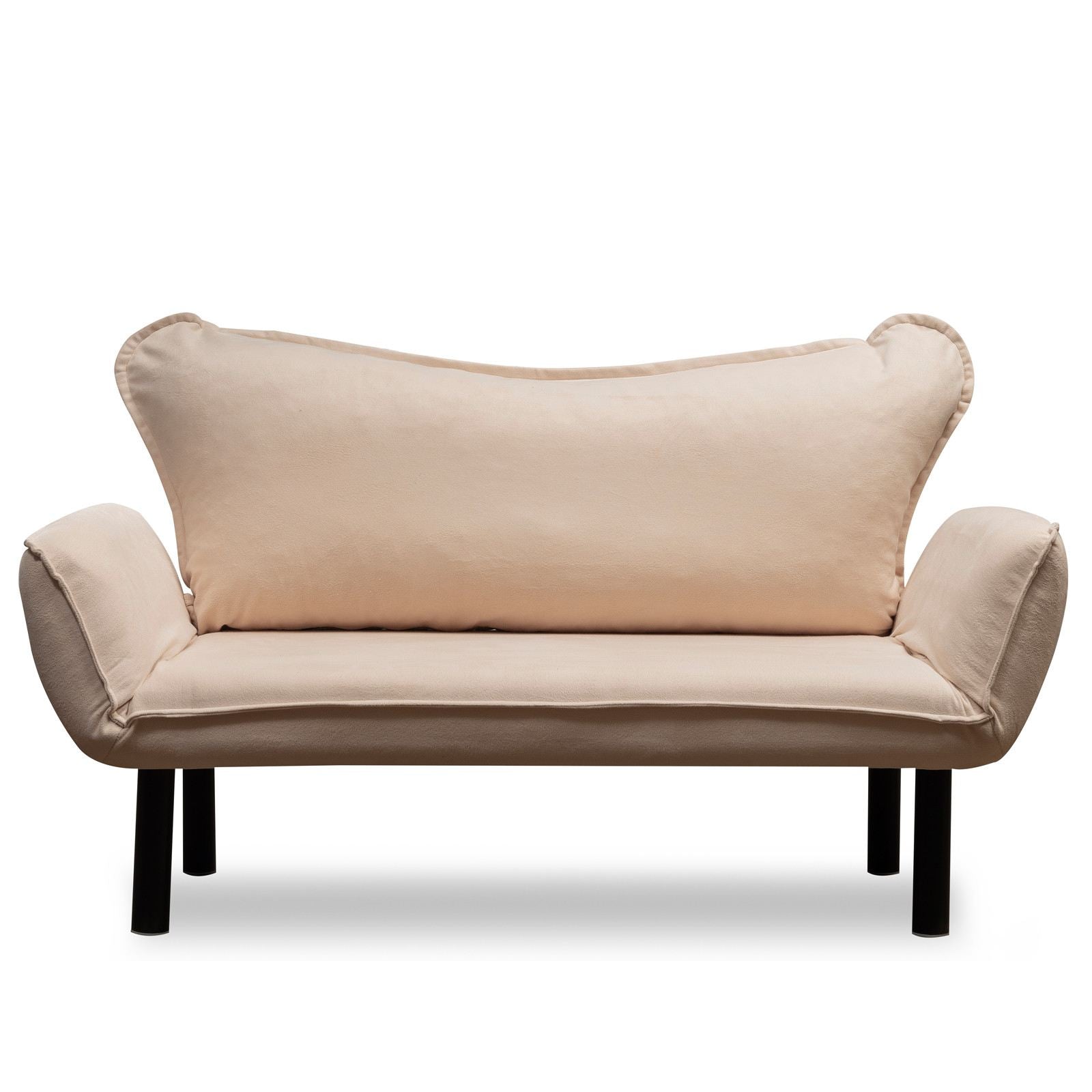 Sofá-cama moderno de 2 lugares, creme, 150 cm | Estrutura 100% metálica, tecido fácil de limpar, braços multiposições, capacidade de 200 kg | Elegante e funcional para casa e hotel