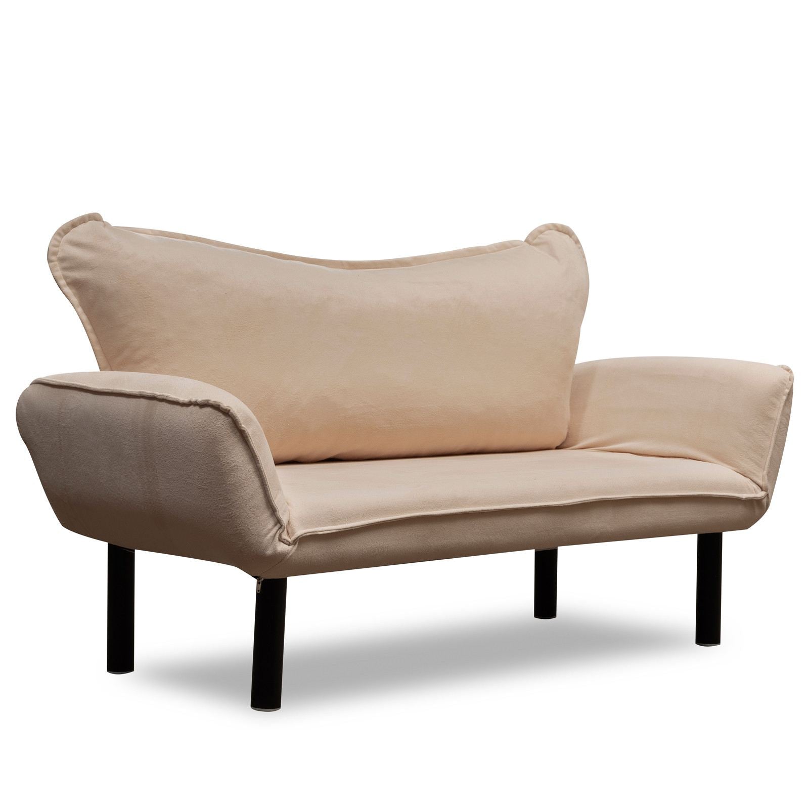 Sofá-cama moderno de 2 lugares, creme, 150 cm | Estrutura 100% metálica, tecido fácil de limpar, braços multiposições, capacidade de 200 kg | Elegante e funcional para casa e hotel