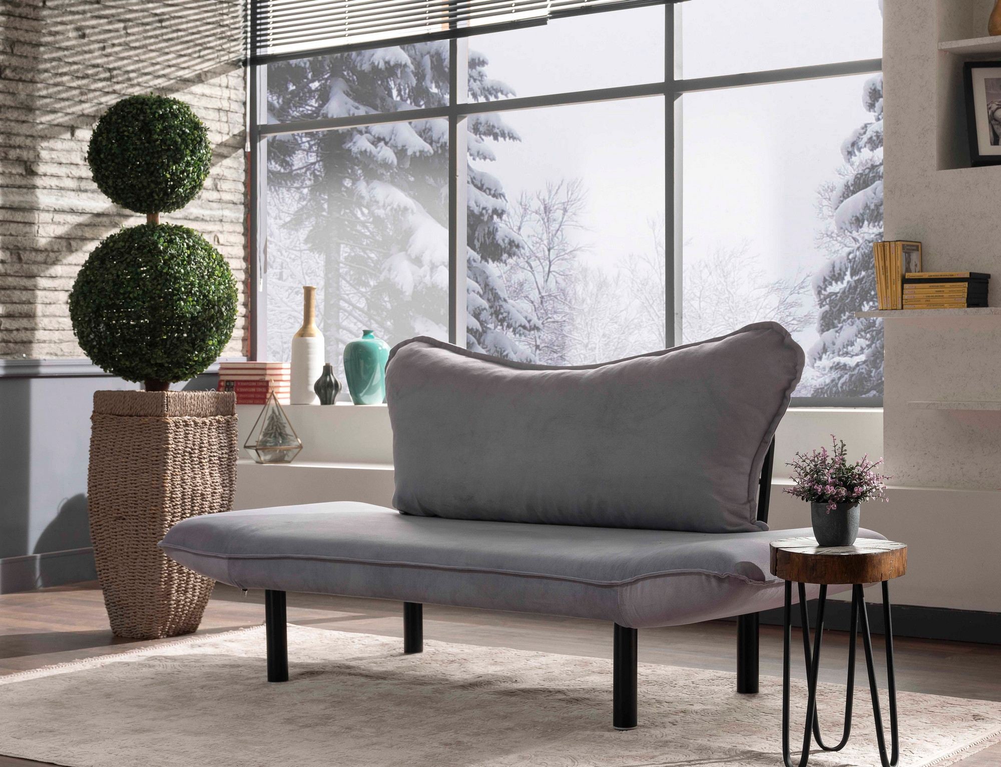 Sofá-cama moderno de 2 lugares, cinza, 150 cm | Estrutura 100% metálica, tecido fácil de limpar, braços multiposições, peso máximo de 200 kg | Elegante e funcional para casa e hotel