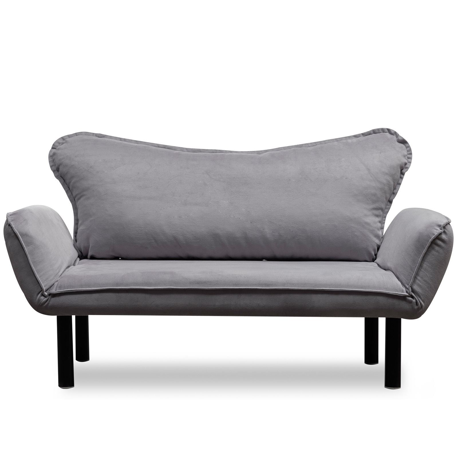 Sofá-cama moderno de 2 lugares, cinza, 150 cm | Estrutura 100% metálica, tecido fácil de limpar, braços multiposições, peso máximo de 200 kg | Elegante e funcional para casa e hotel