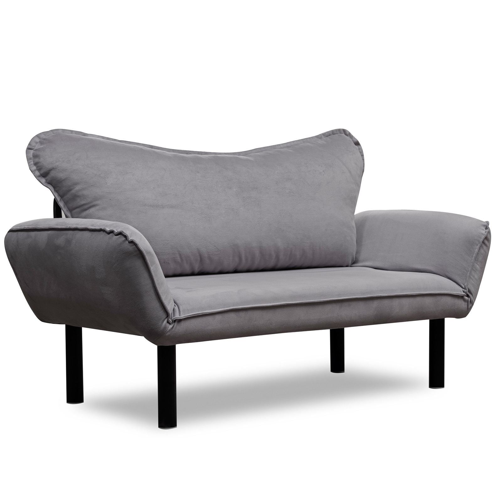 Sofá-cama moderno de 2 lugares, cinza, 150 cm | Estrutura 100% metálica, tecido fácil de limpar, braços multiposições, peso máximo de 200 kg | Elegante e funcional para casa e hotel