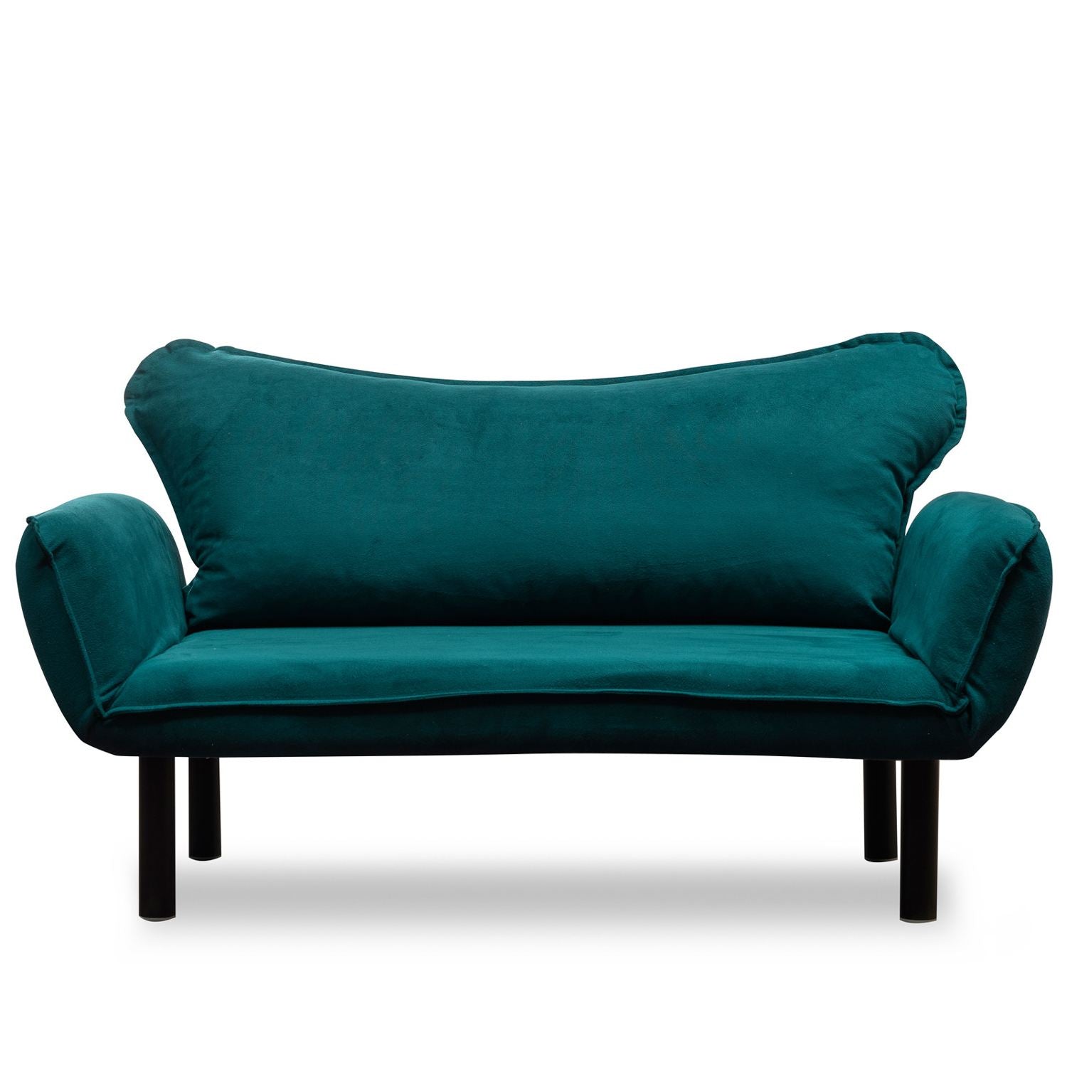 Sofá-cama elegante de 2 lugares, azul-petróleo, 150 cm | Estrutura 100% metálica, tecido fácil de limpar, braços multiposições, peso máximo de 200 kg | Design industrial moderno