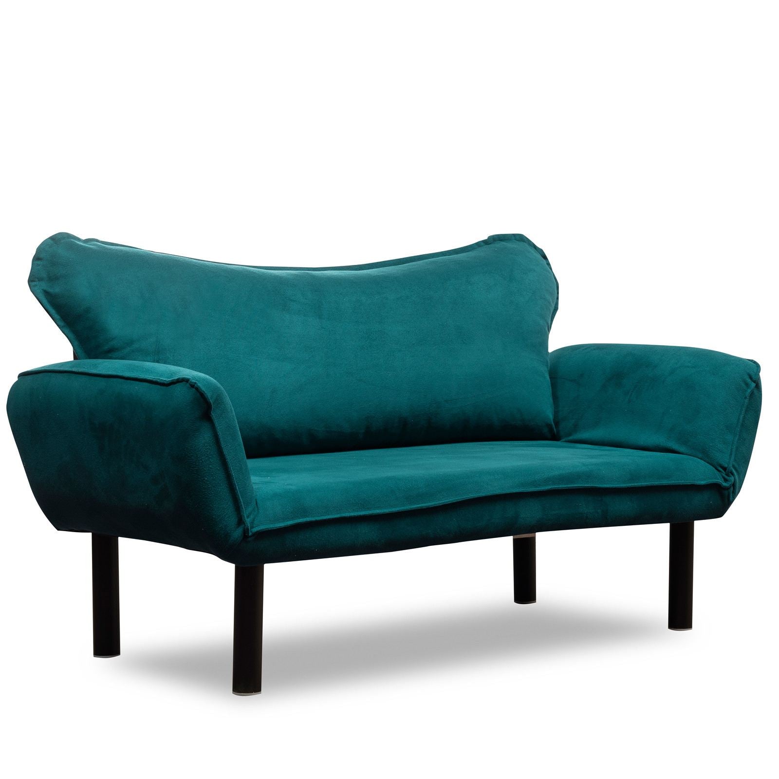 Sofá-cama elegante de 2 lugares, azul-petróleo, 150 cm | Estrutura 100% metálica, tecido fácil de limpar, braços multiposições, peso máximo de 200 kg | Design industrial moderno