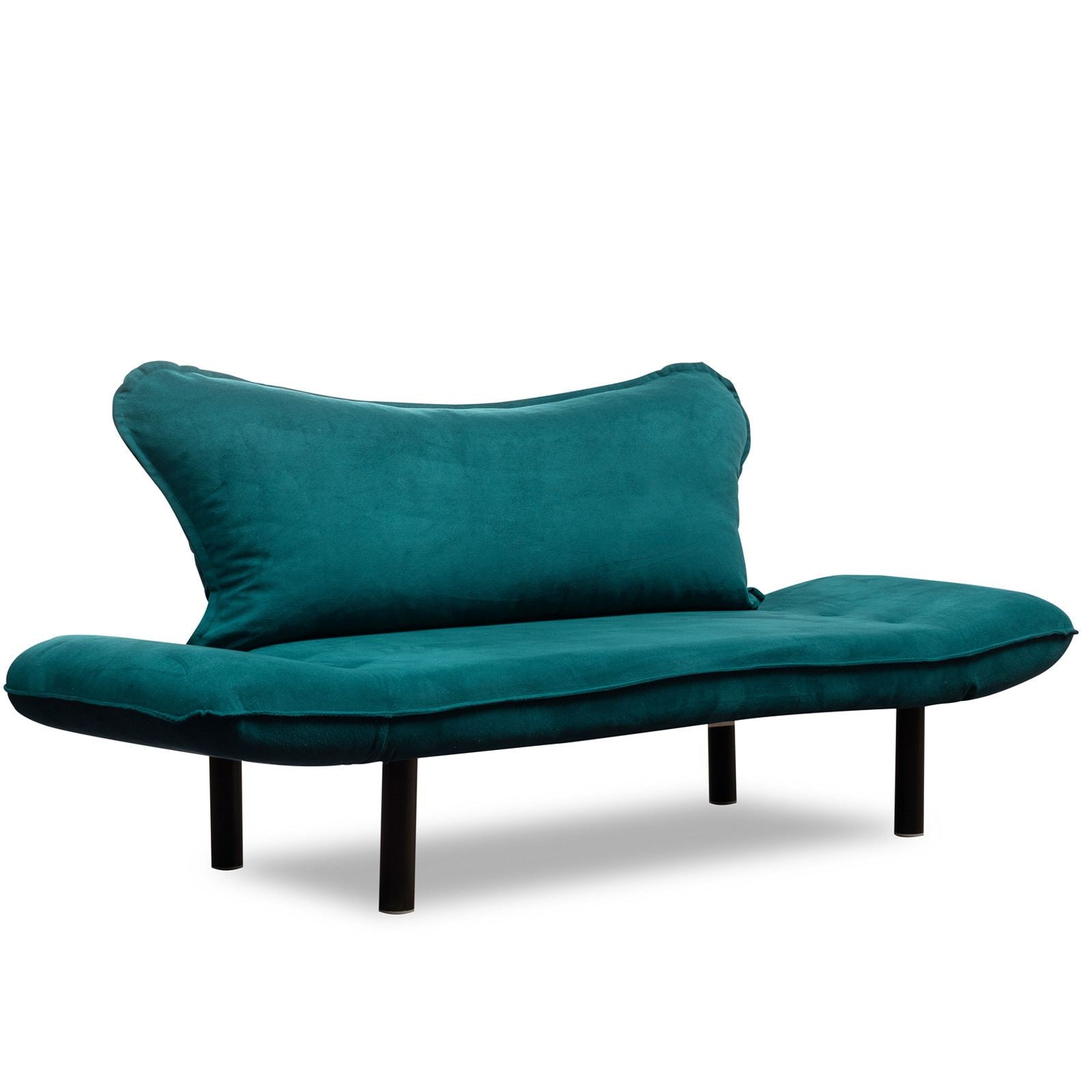 Sofá-cama elegante de 2 lugares, azul-petróleo, 150 cm | Estrutura 100% metálica, tecido fácil de limpar, braços multiposições, peso máximo de 200 kg | Design industrial moderno