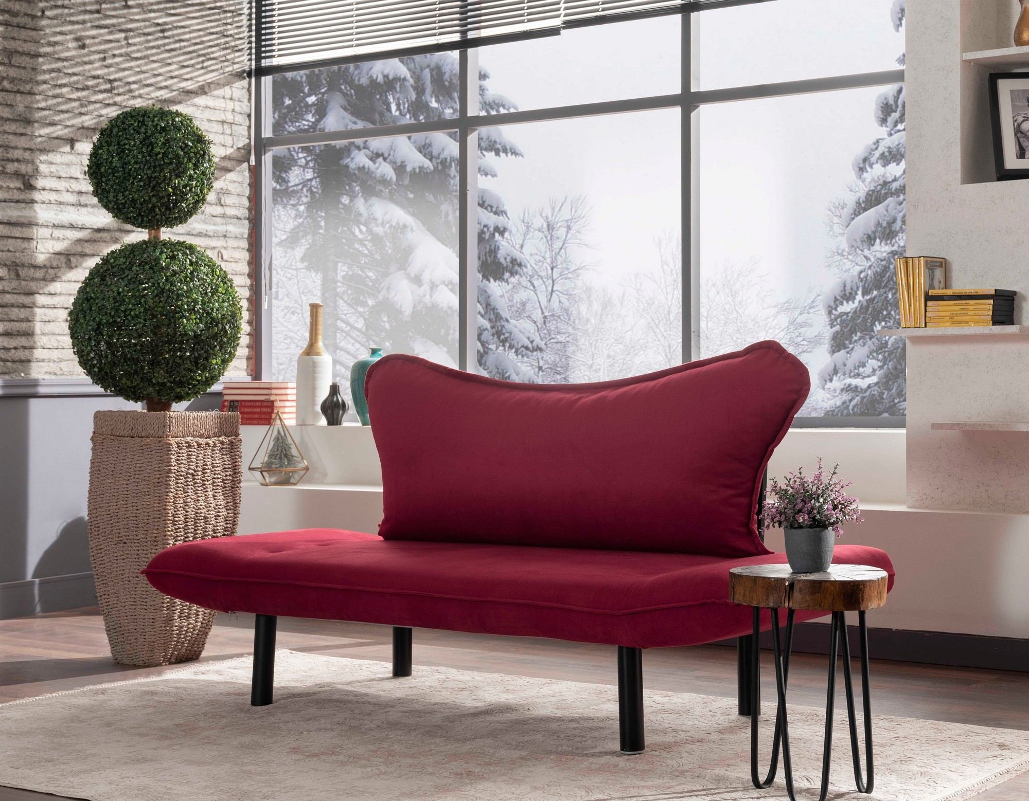Sofá-cama moderno de 2 lugares, marrom, 150 cm | Estrutura 100% metálica, tecido fácil de limpar, braços multiposições, peso máximo de 200 kg | Elegante e funcional para casa e hotel