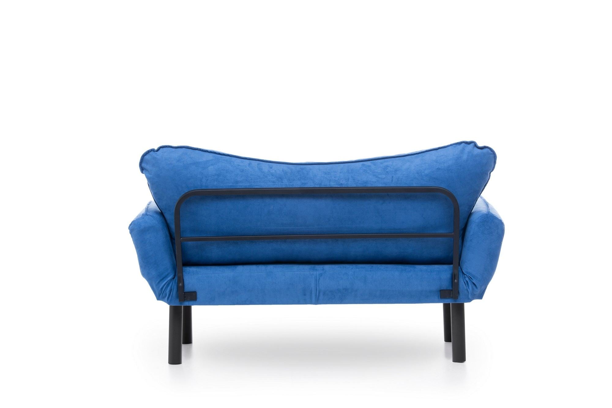 Sofá-cama moderno de 2 lugares, azul, 150 cm | Estrutura 100% metálica, tecido fácil de limpar, braços multiposições, capacidade para 200 kg | Elegante e funcional para casa e hotel