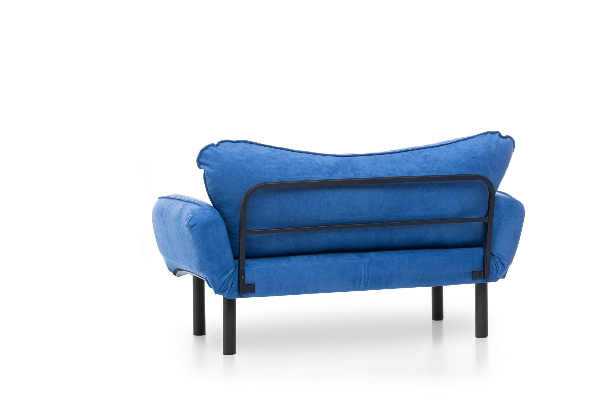 Sofá-cama moderno de 2 lugares, azul, 150 cm | Estrutura 100% metálica, tecido fácil de limpar, braços multiposições, capacidade para 200 kg | Elegante e funcional para casa e hotel