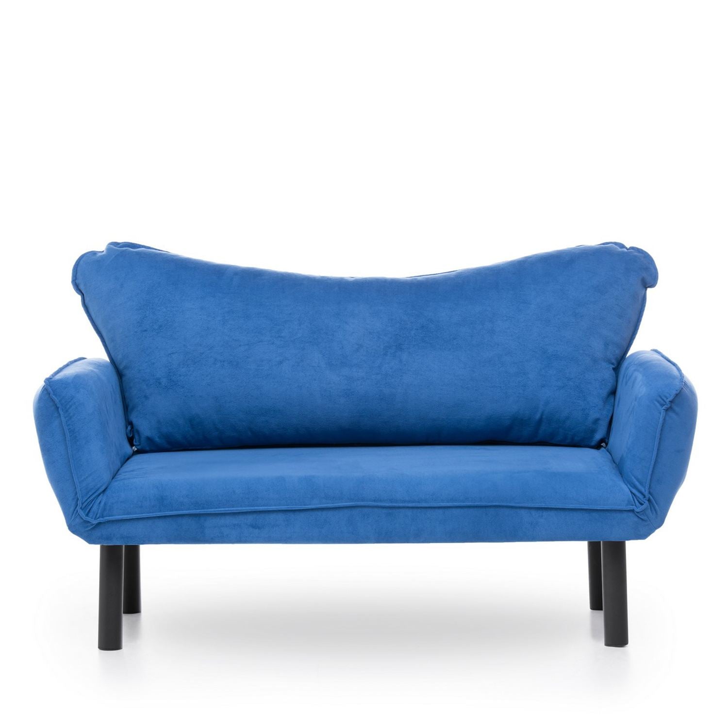 Sofá-cama moderno de 2 lugares, azul, 150 cm | Estrutura 100% metálica, tecido fácil de limpar, braços multiposições, capacidade para 200 kg | Elegante e funcional para casa e hotel