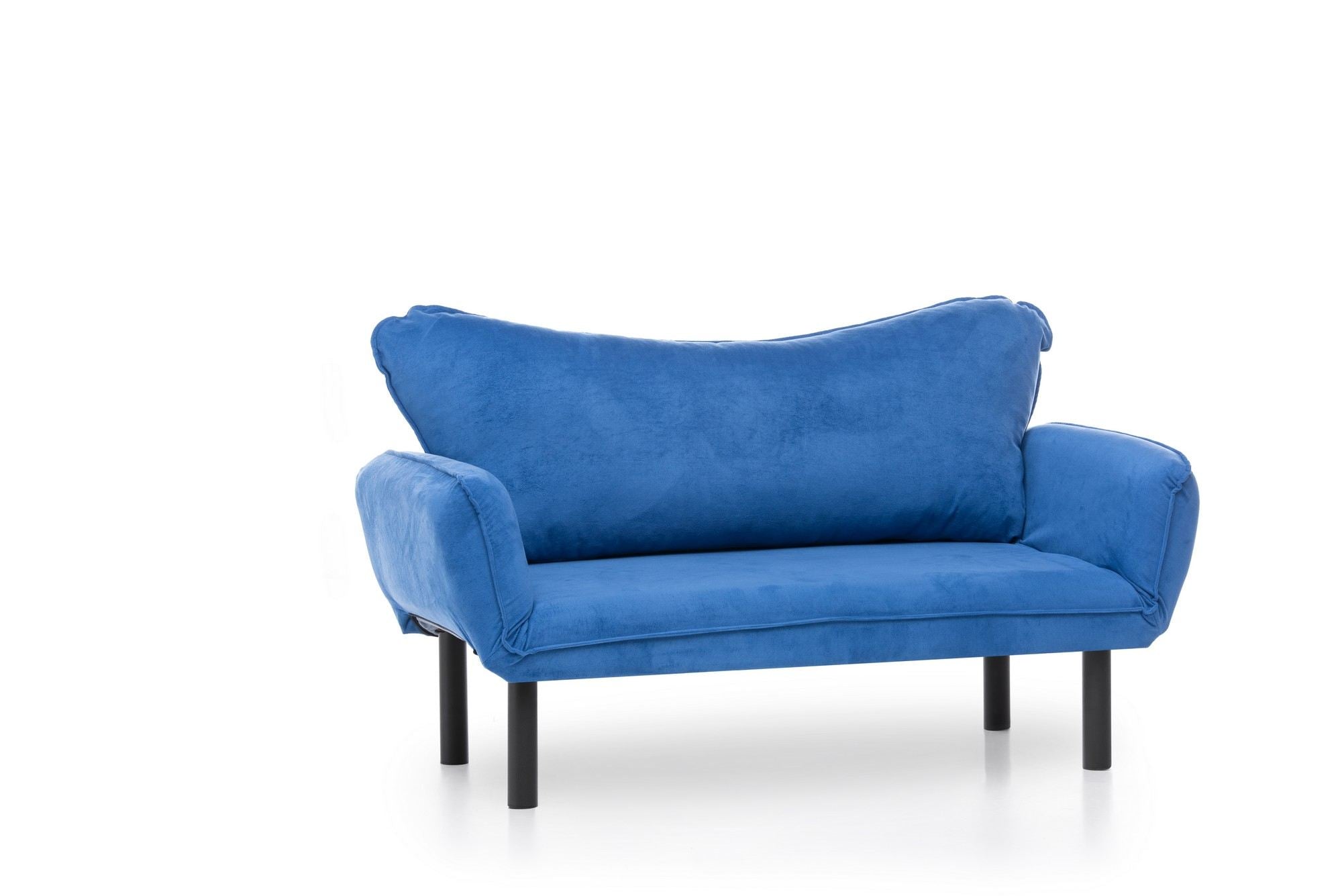 Sofá-cama moderno de 2 lugares, azul, 150 cm | Estrutura 100% metálica, tecido fácil de limpar, braços multiposições, capacidade para 200 kg | Elegante e funcional para casa e hotel