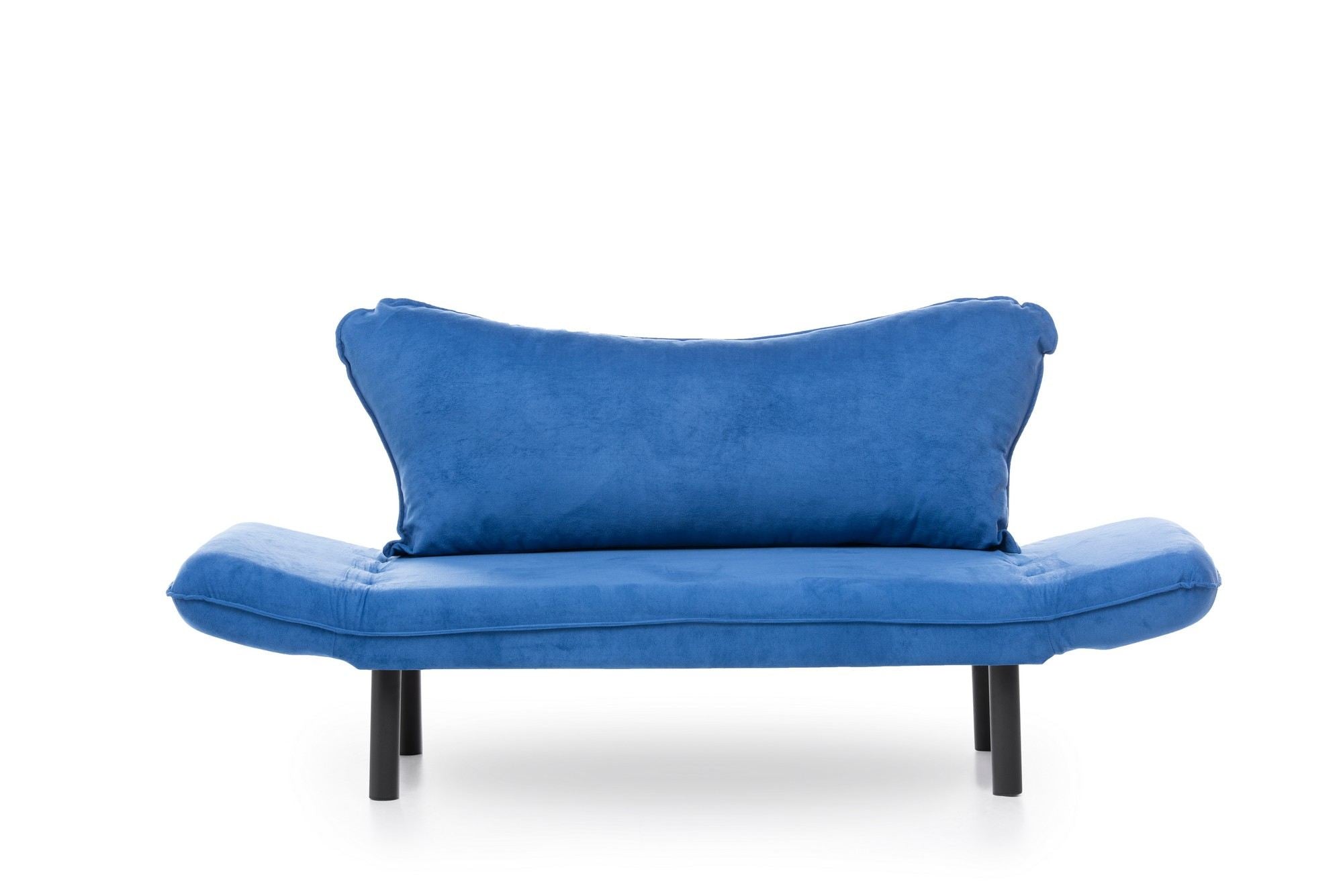 Sofá-cama moderno de 2 lugares, azul, 150 cm | Estrutura 100% metálica, tecido fácil de limpar, braços multiposições, capacidade para 200 kg | Elegante e funcional para casa e hotel