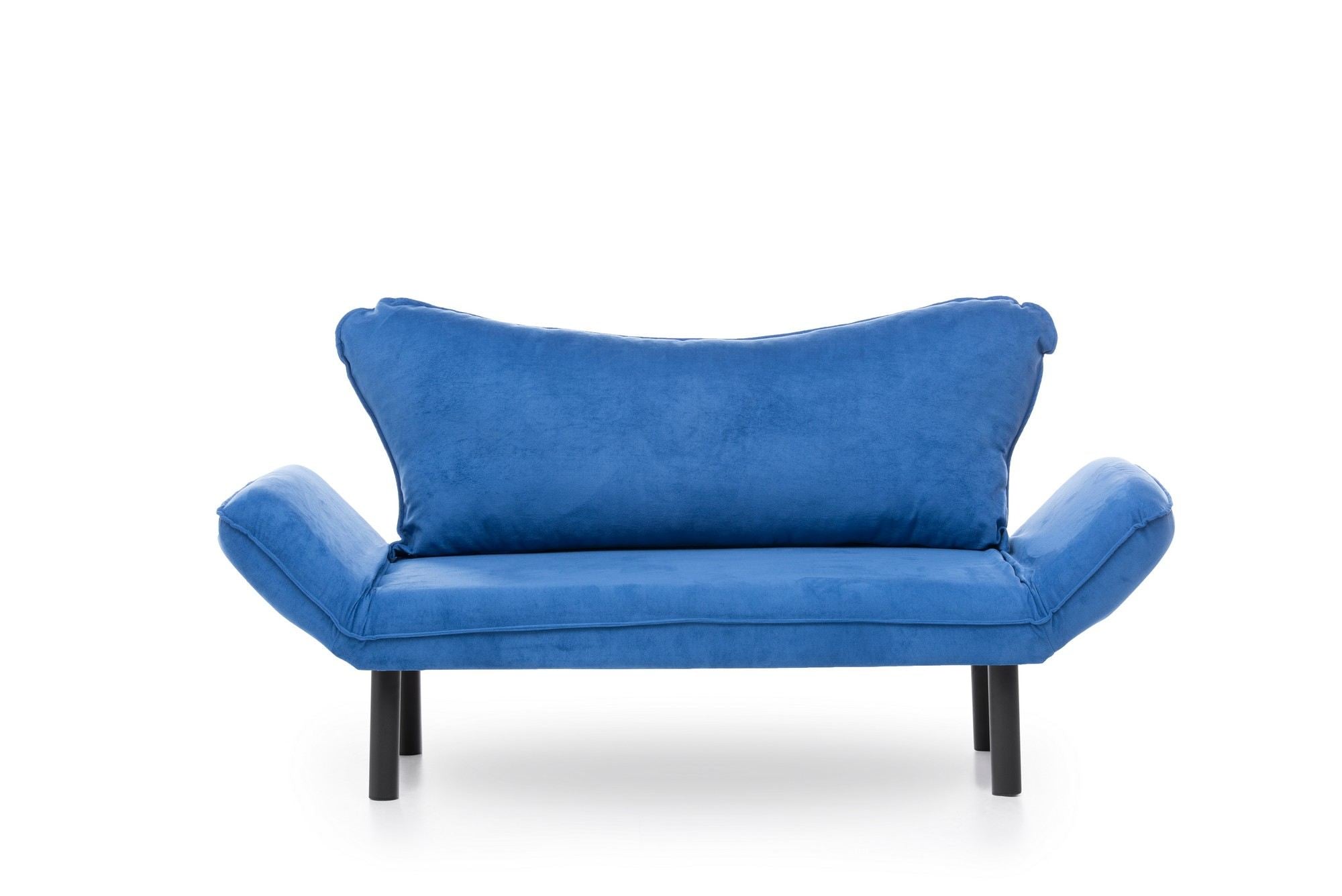 Sofá-cama moderno de 2 lugares, azul, 150 cm | Estrutura 100% metálica, tecido fácil de limpar, braços multiposições, capacidade para 200 kg | Elegante e funcional para casa e hotel