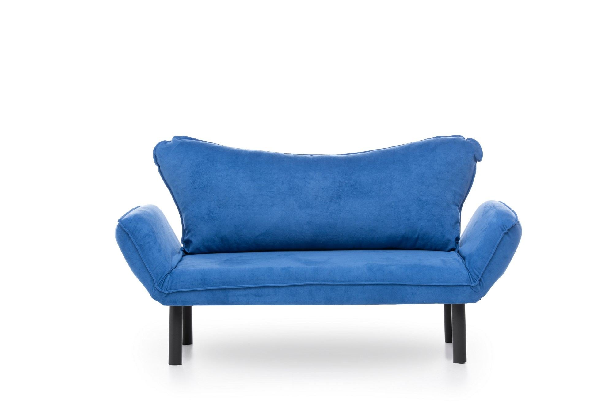 Sofá-cama moderno de 2 lugares, azul, 150 cm | Estrutura 100% metálica, tecido fácil de limpar, braços multiposições, capacidade para 200 kg | Elegante e funcional para casa e hotel